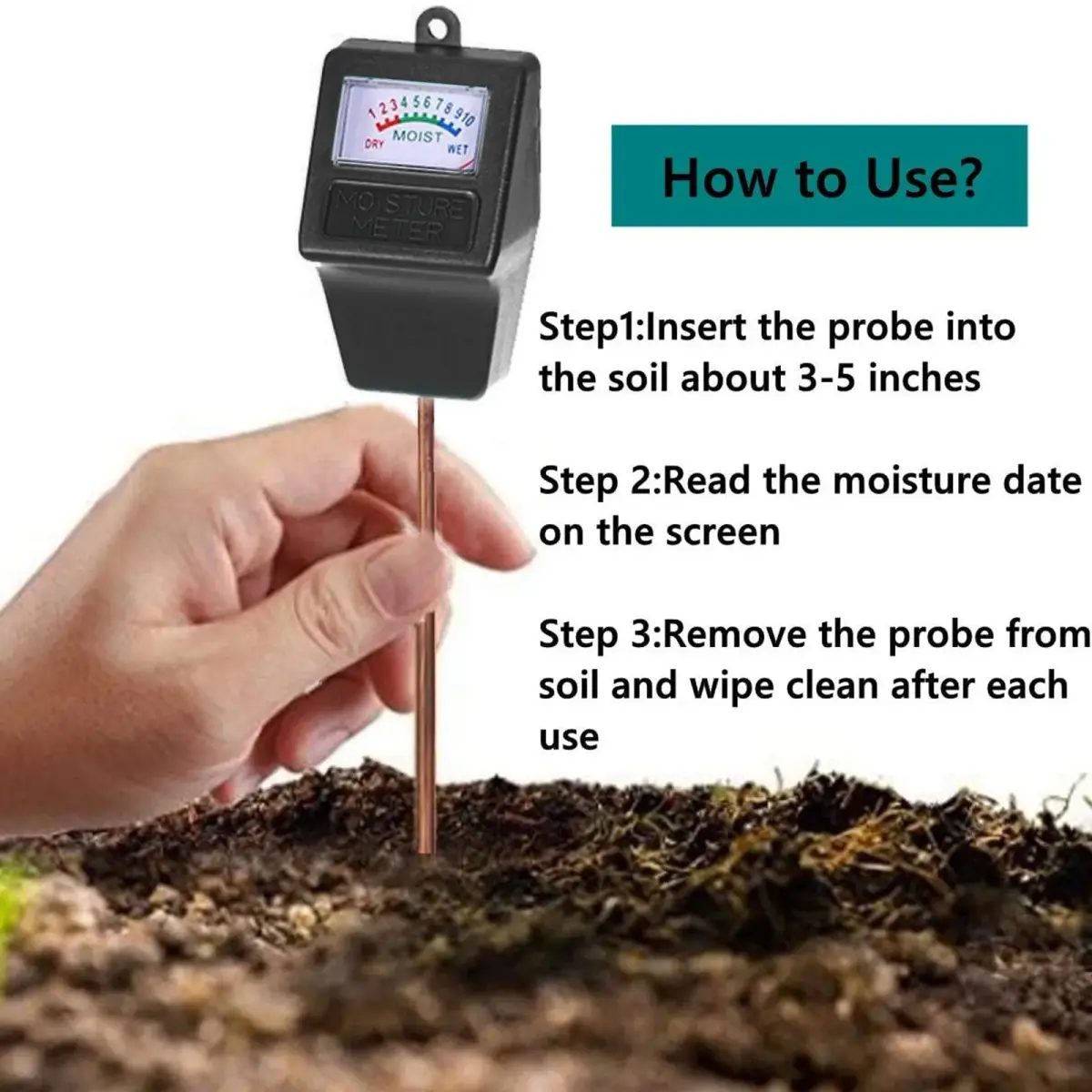 Hathdia Soil Moisture Meter Long Probe Plant Hygrometer Moisture Sensor 31cm (12.6 inch) | No Battery Needed for Garden Farm Lawn - view 2