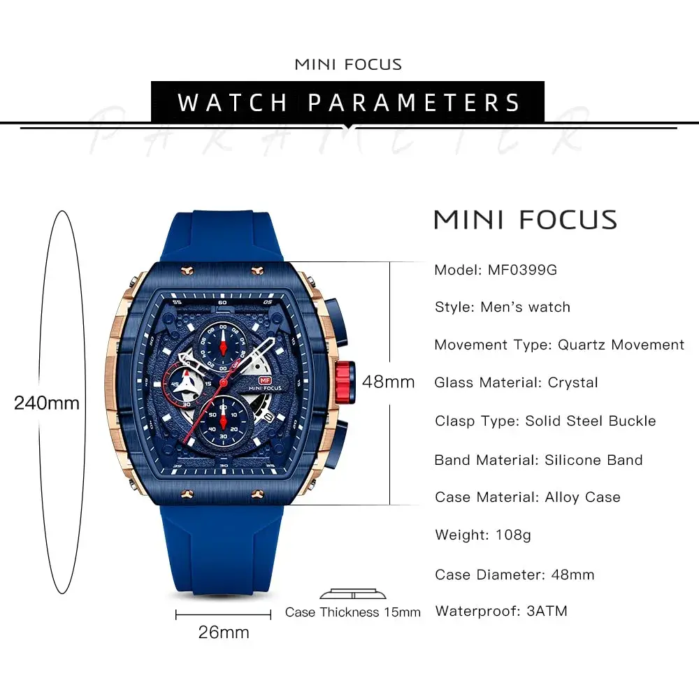 MF MINI FOCUS Men's Chronograph Watch 42mm (1.65 inches) | Water Resistant Luminous Dial - view 6
