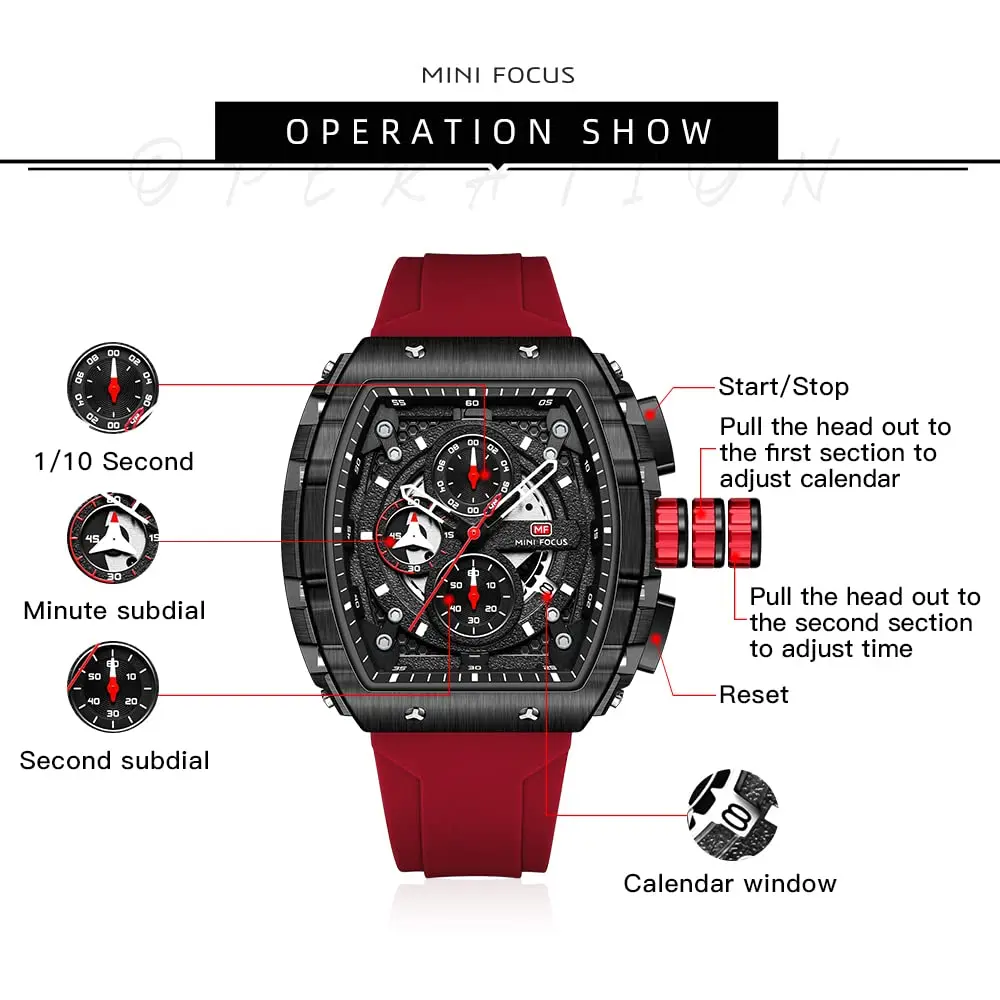MF MINI FOCUS Men's Chronograph Watch 48mm (1.89in) | Multi-function Quartz with Luminous Hands - view 5