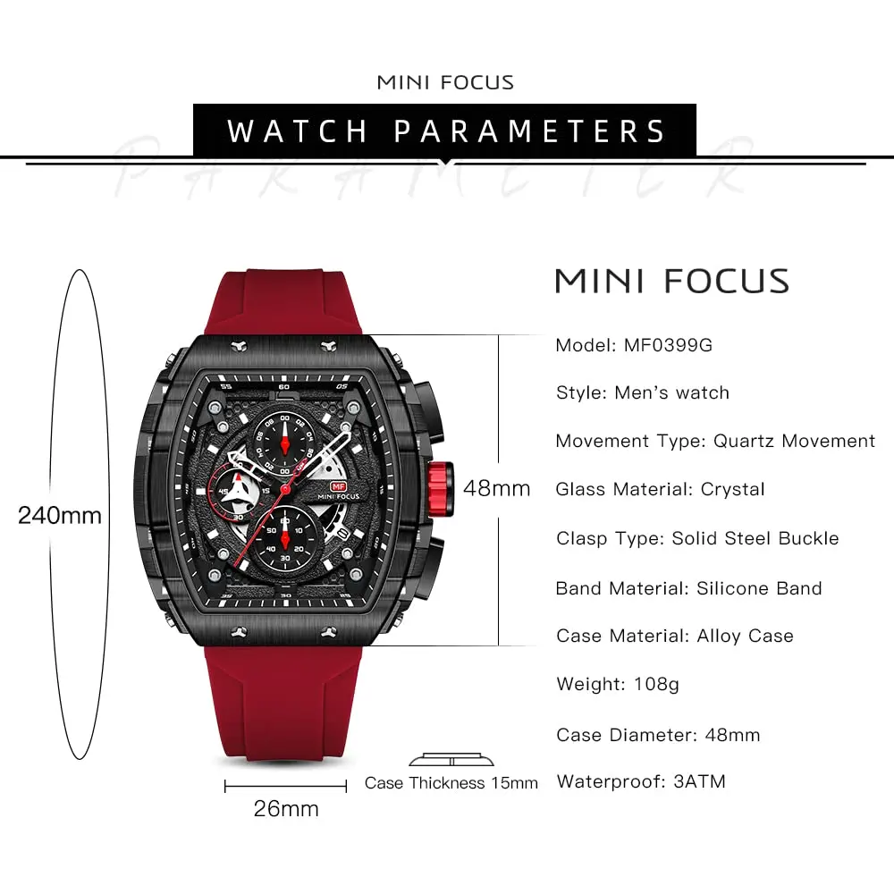 MF MINI FOCUS Men's Chronograph Watch 48mm (1.89in) | Multi-function Quartz with Luminous Hands - view 6