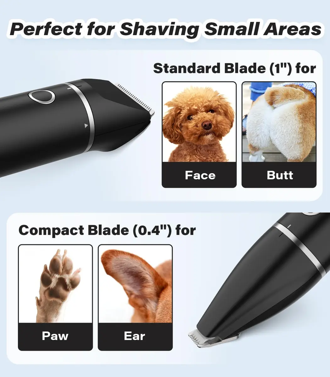 Casfuy Cordless Dog Paw Trimmer - Low Noise Small Dog Clippers with Double Blades USB Rechargeable for Dogs Cats Small Pets (1.5h runtime) - view 6