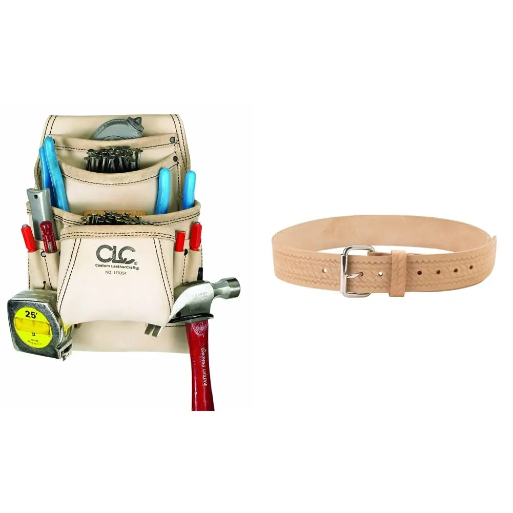 Custom Leathercraft Carpenter's Nail and Tool Bag + Work Belt | 10-Pocket Reversed Top Grain Leather - main product image