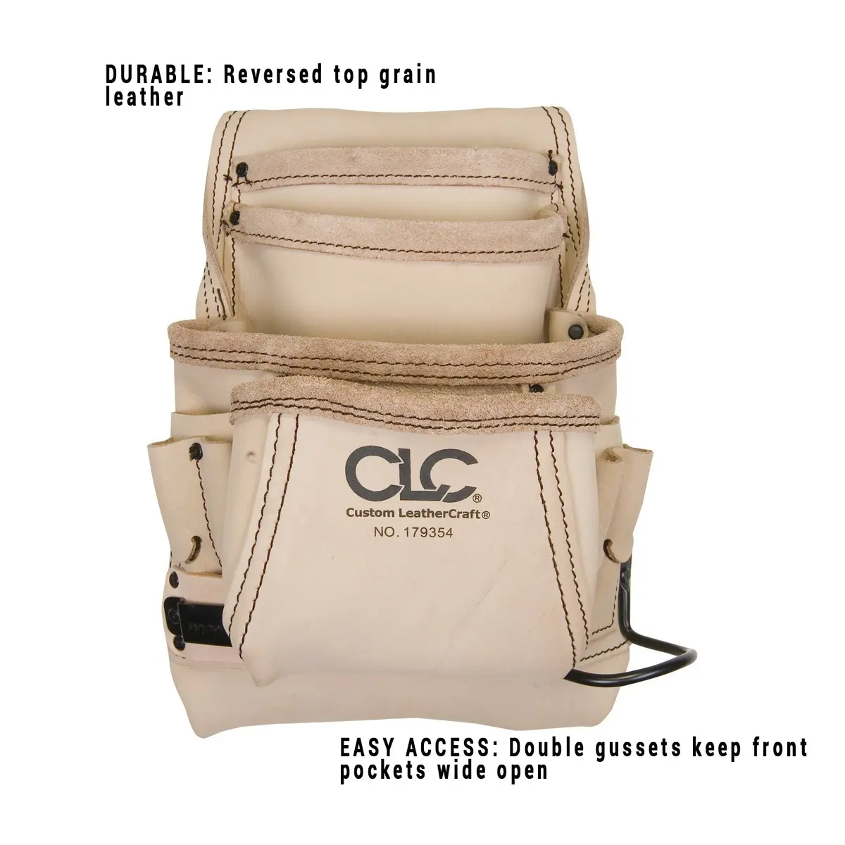 Custom Leathercraft Carpenter's Nail and Tool Bag + Work Belt | 10-Pocket Reversed Top Grain Leather - view 3