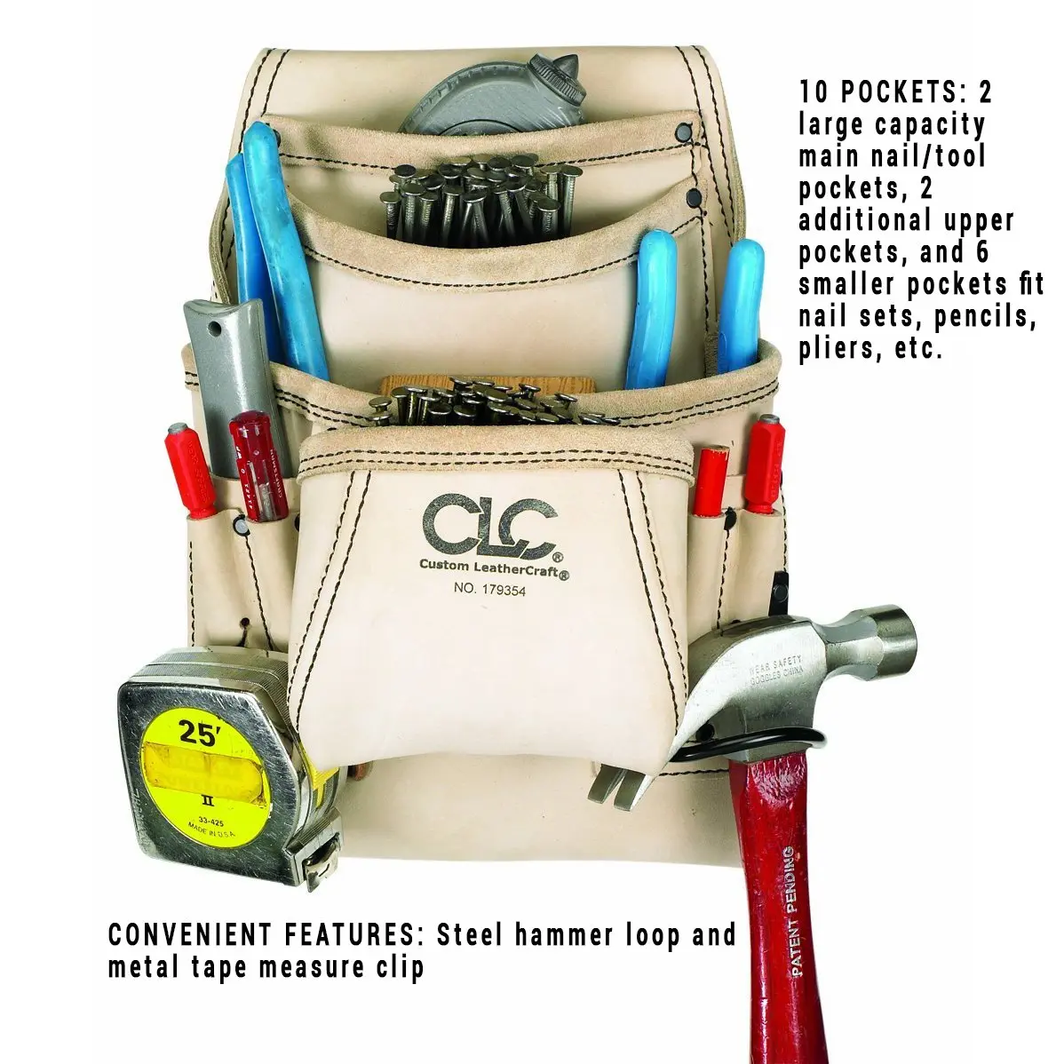 Custom Leathercraft Carpenter's Nail and Tool Bag + Work Belt | 10-Pocket Reversed Top Grain Leather - view 4