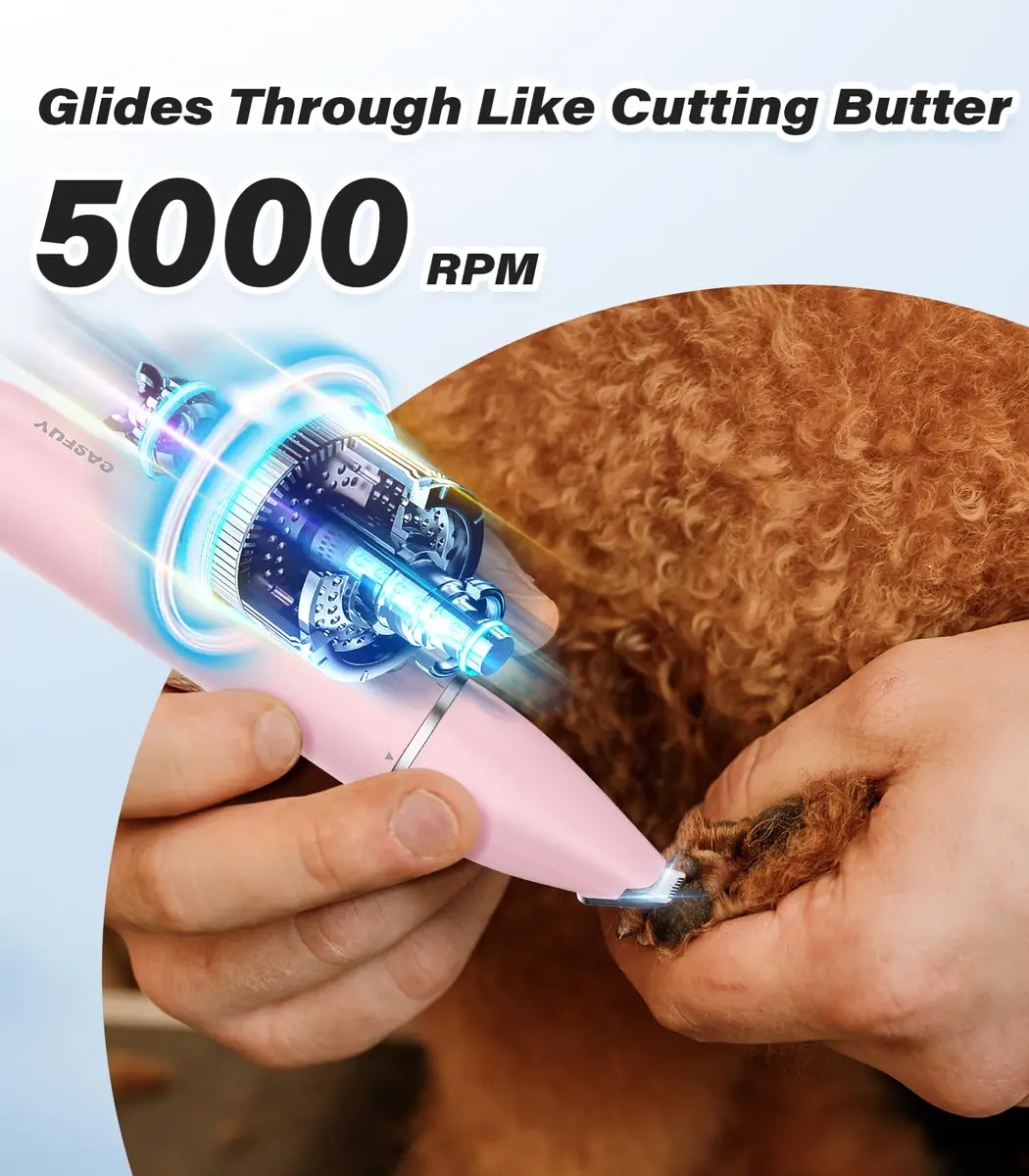 Casfuy Cordless Dog Paw Trimmer - Low Noise Small Dog Clippers with Double Blades USB Rechargeable for Pets (≤120 chars) - view 3