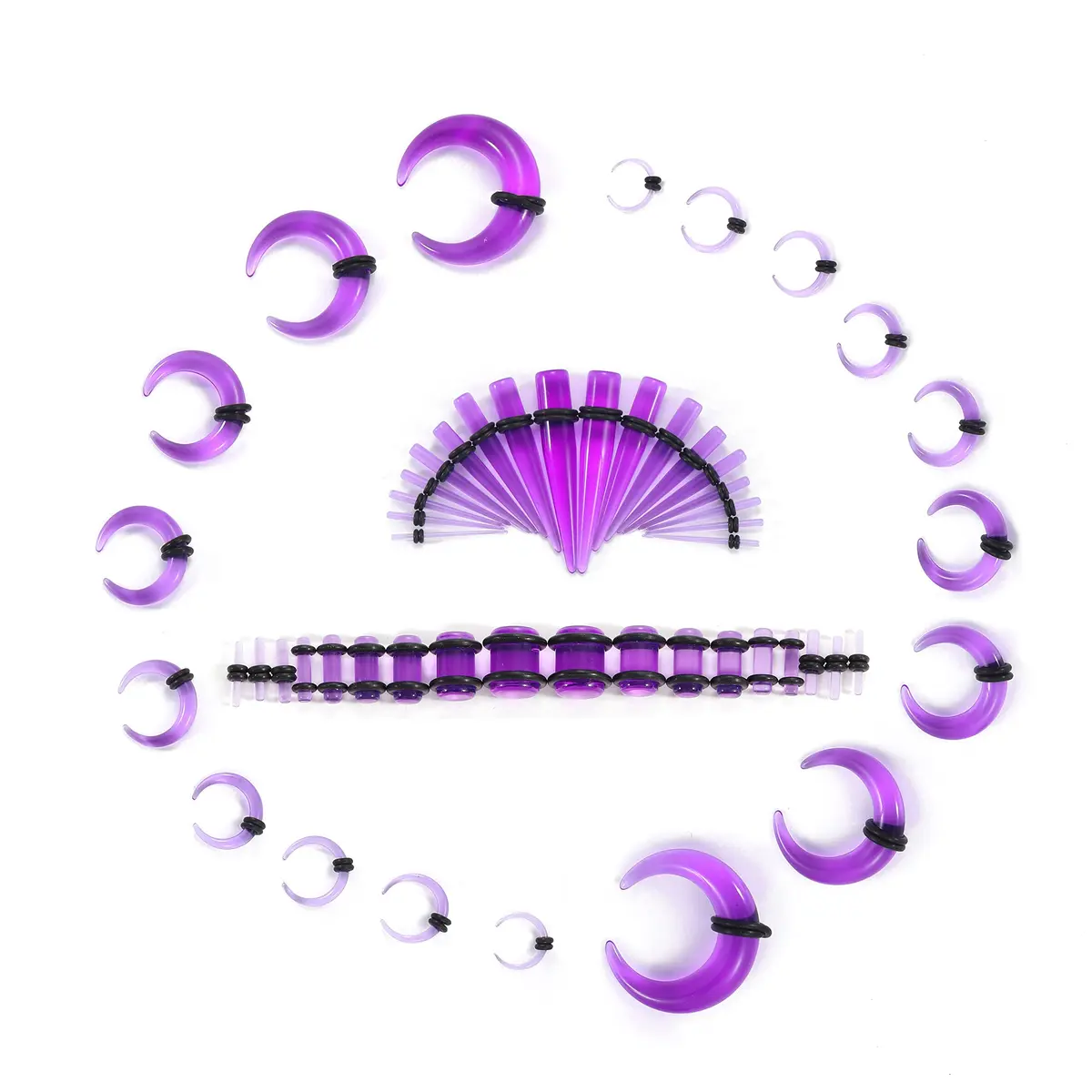 Memsion Ear Stretching Kit 54 Pieces 14G-00G | Acrylic Gauges & Tapers for Healthy Ear Expansion - main product image
