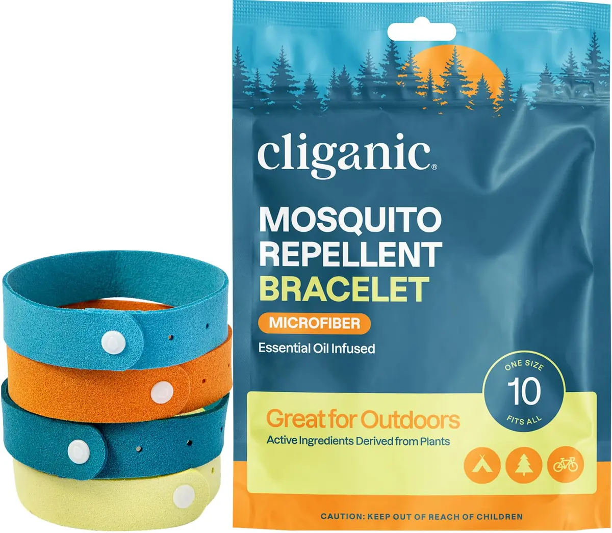 Cliganic Natural Mosquito Repellent Bracelets for Kids & Adults, 10 Pack | DEET-Free Essential Oil Bands for Outdoors - main product image