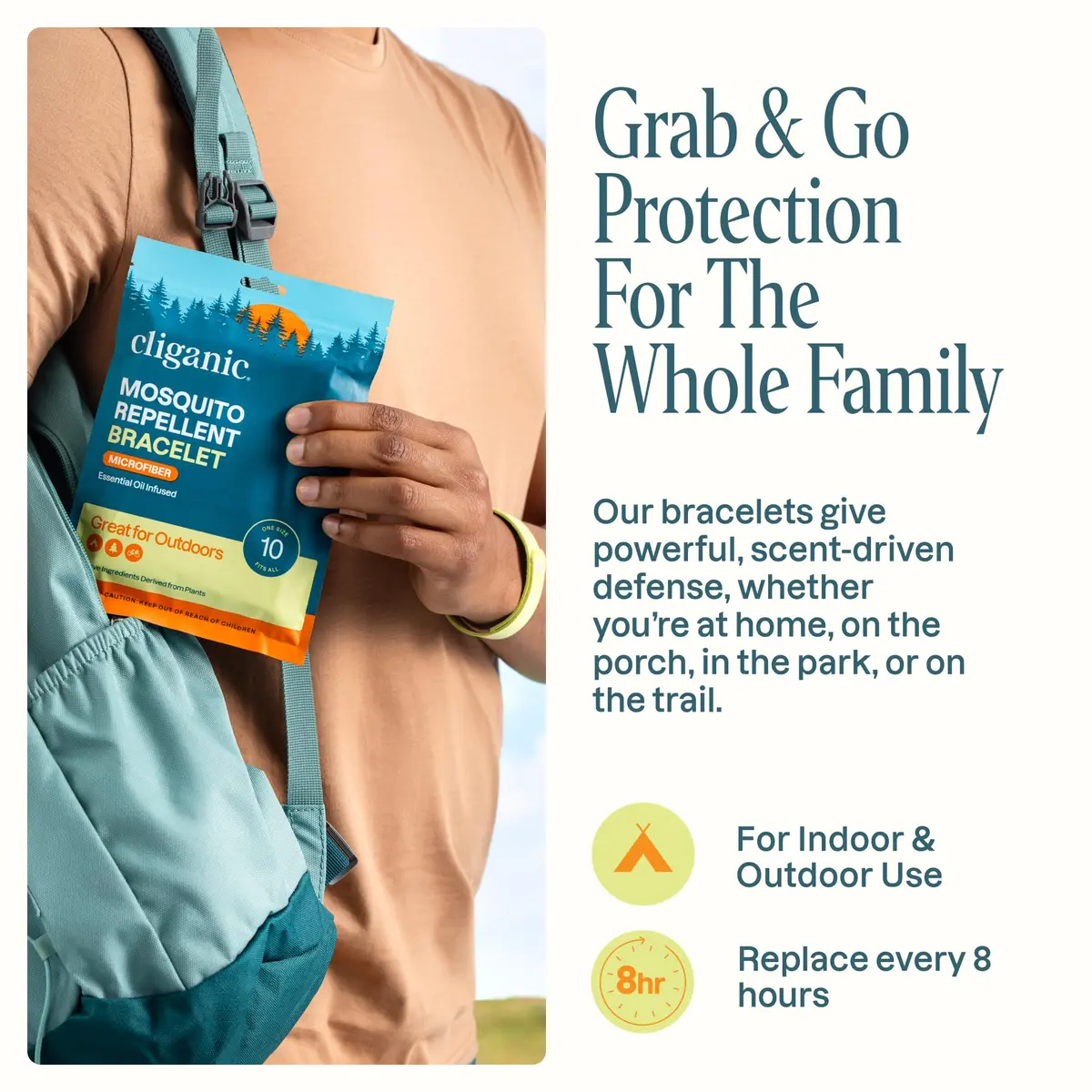Cliganic Natural Mosquito Repellent Bracelets for Kids & Adults, 10 Pack | DEET-Free Essential Oil Bands for Outdoors - view 6