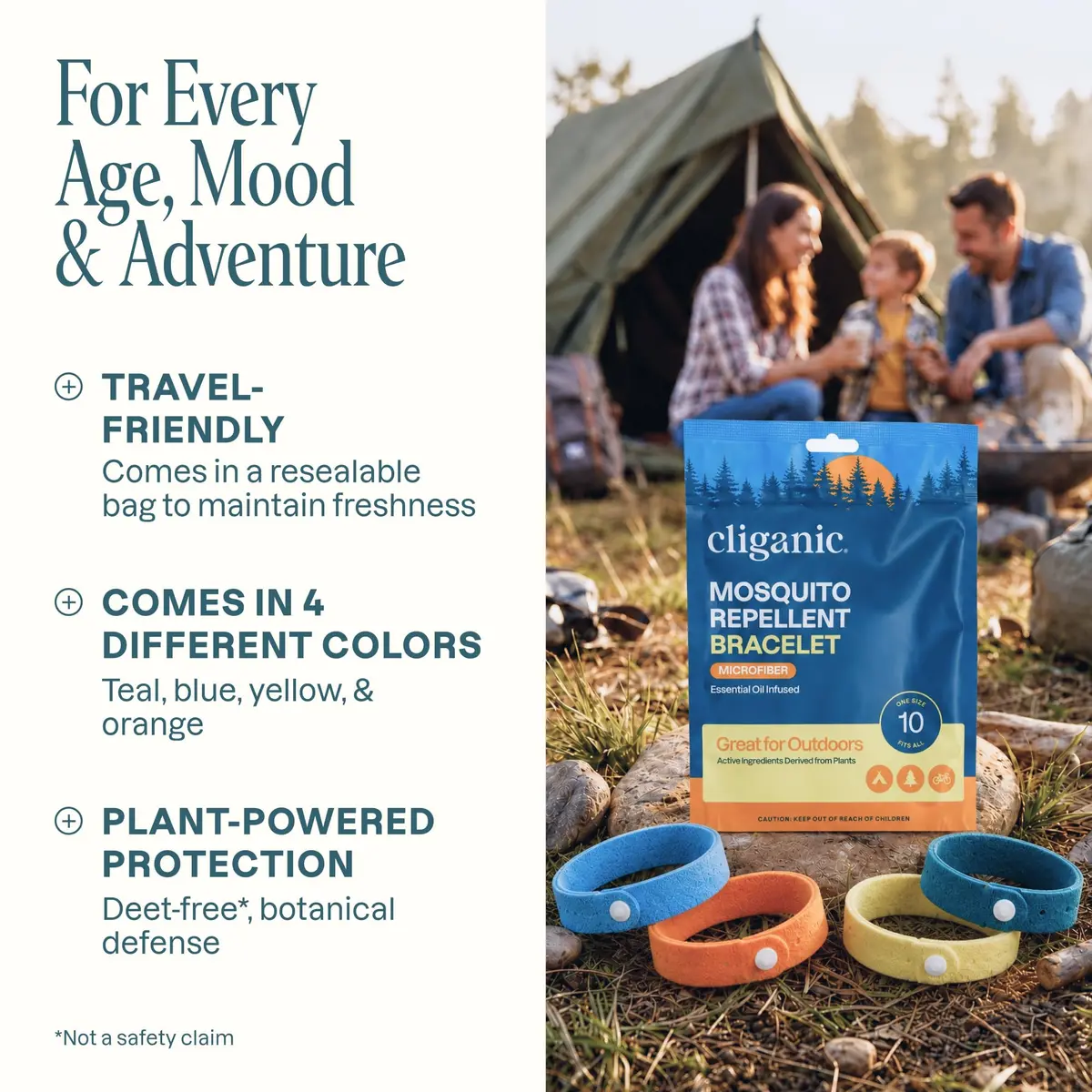 Cliganic Natural Mosquito Repellent Bracelets for Kids & Adults, 10 Pack | DEET-Free Essential Oil Bands for Outdoors - view 7