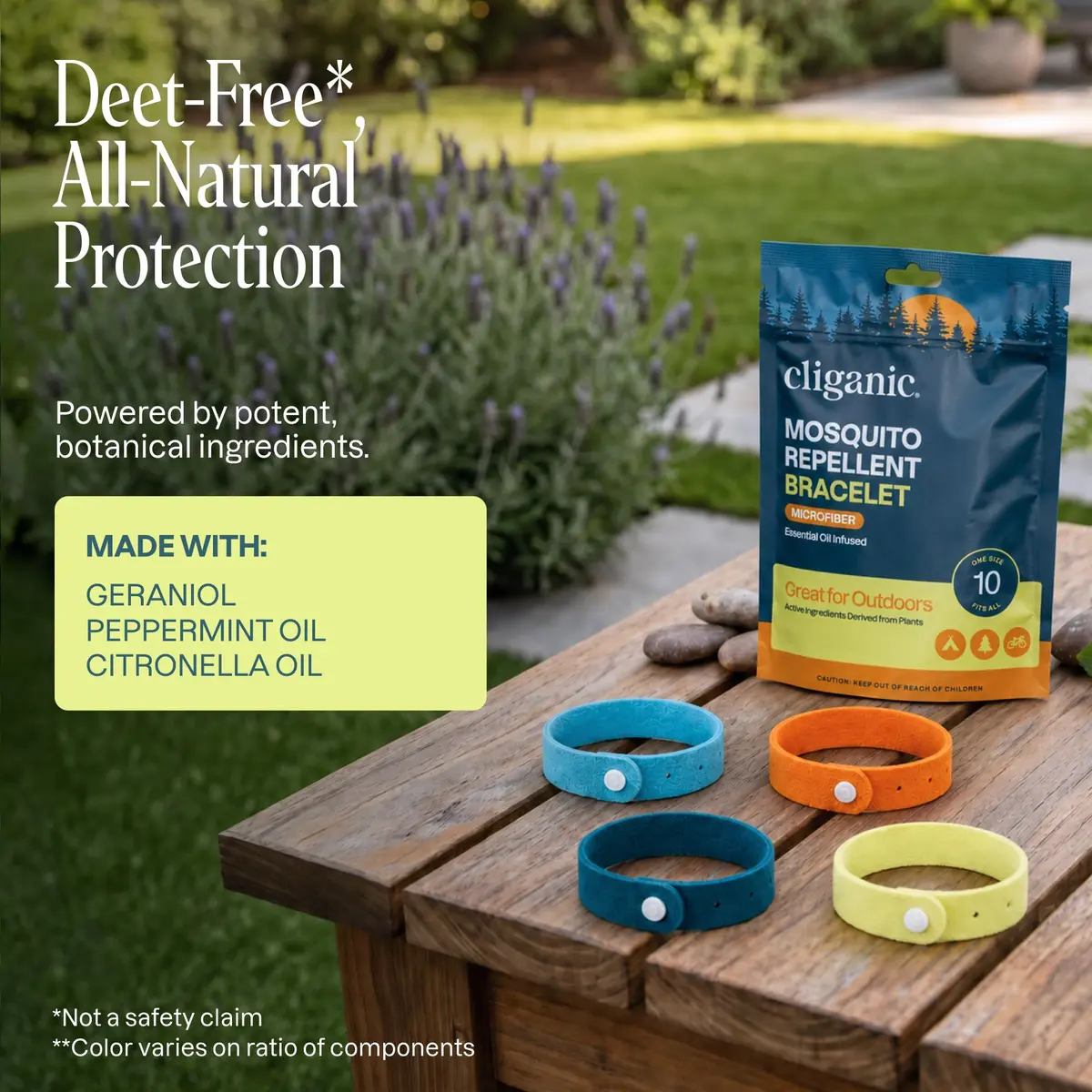 Cliganic Natural Mosquito Repellent Bracelets for Kids & Adults, 10 Pack | DEET-Free Essential Oil Bands for Outdoors - view 8