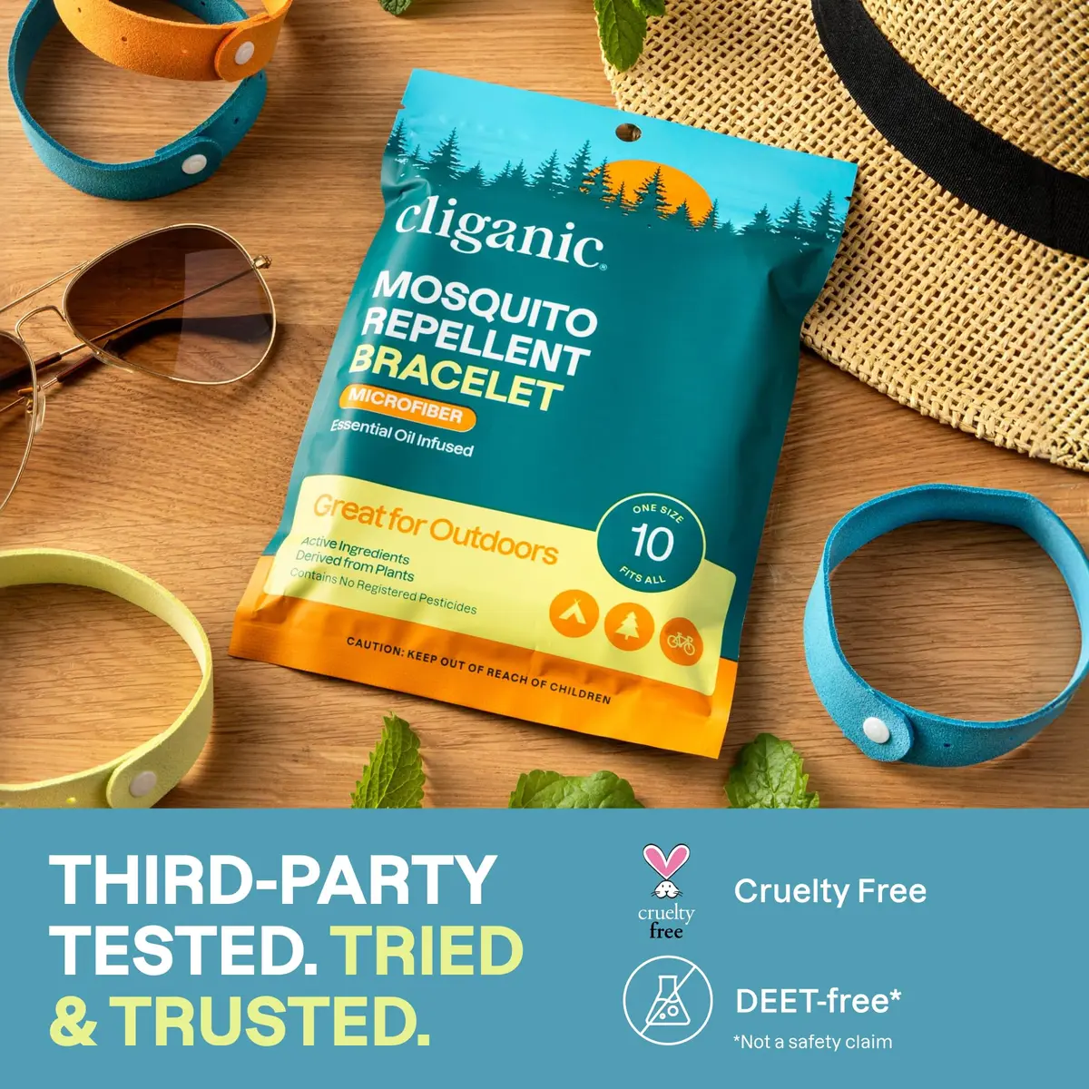 Cliganic Natural Mosquito Repellent Bracelets for Kids & Adults, 10 Pack | DEET-Free Essential Oil Bands for Outdoors - view 9