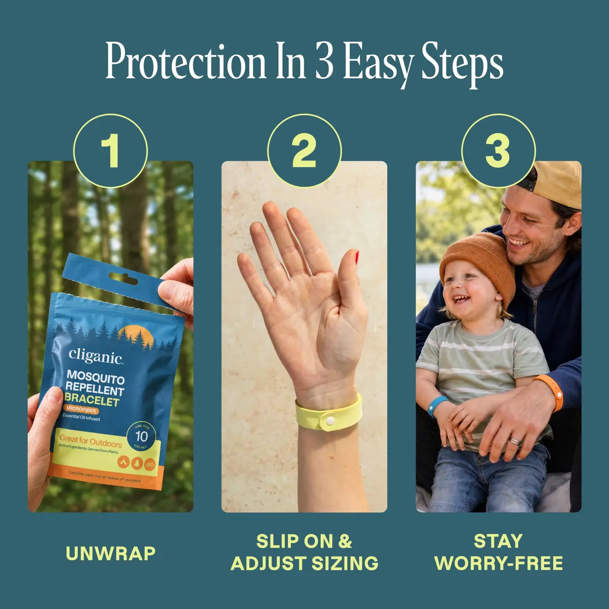 Cliganic Natural Mosquito Repellent Bracelets for Kids & Adults, 10 Pack | DEET-Free Essential Oil Bands for Outdoors - view 3