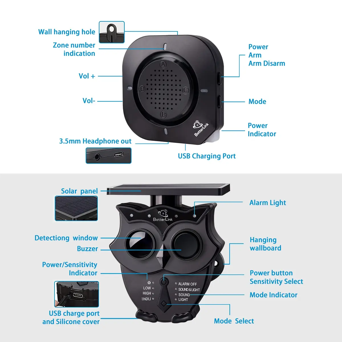 Betterlink Solar Driveway Alarm Receiver (Receiver Only) | 1/2 Mile Long Range Wireless Motion Detector - view 7