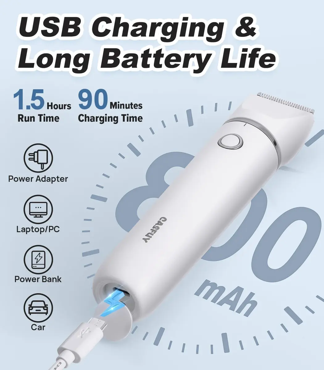 Casfuy Cordless Dog Paw Trimmer - Low Noise Small Dog Clippers with Double Blades USB Rechargeable for Dogs Cats and Small Pets - view 7
