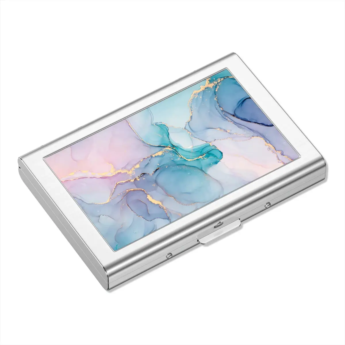 Rimilak Metal Credit Card Holder Mini Wallet Purple Gold Marble | RFID Blocking Slim Card Case for Women - main product image