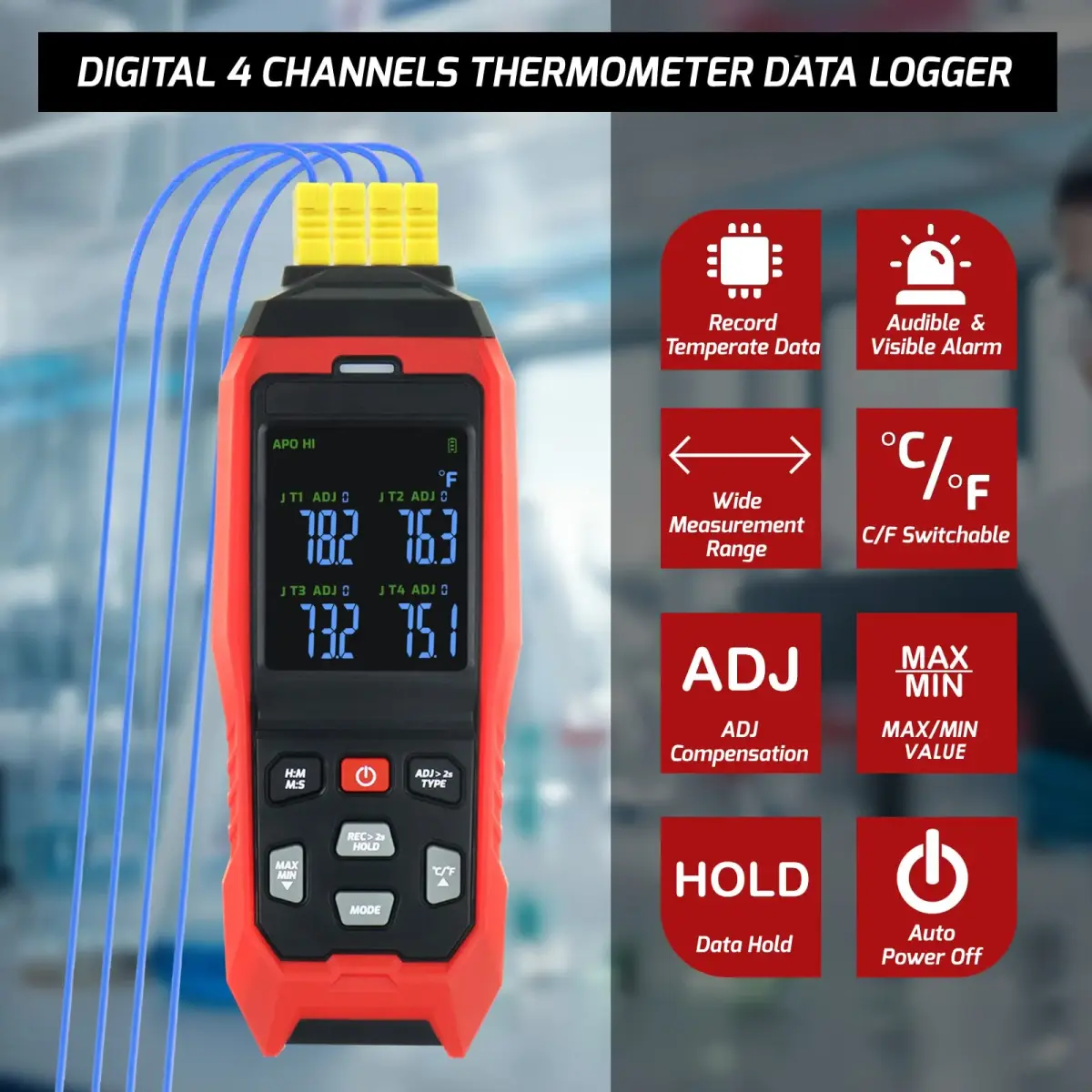 DANOPLUS 4-Channel Thermocouple Thermometer Data Logger -200~1372°C (2501°F) | Programmable Recording & Alarms - view 2