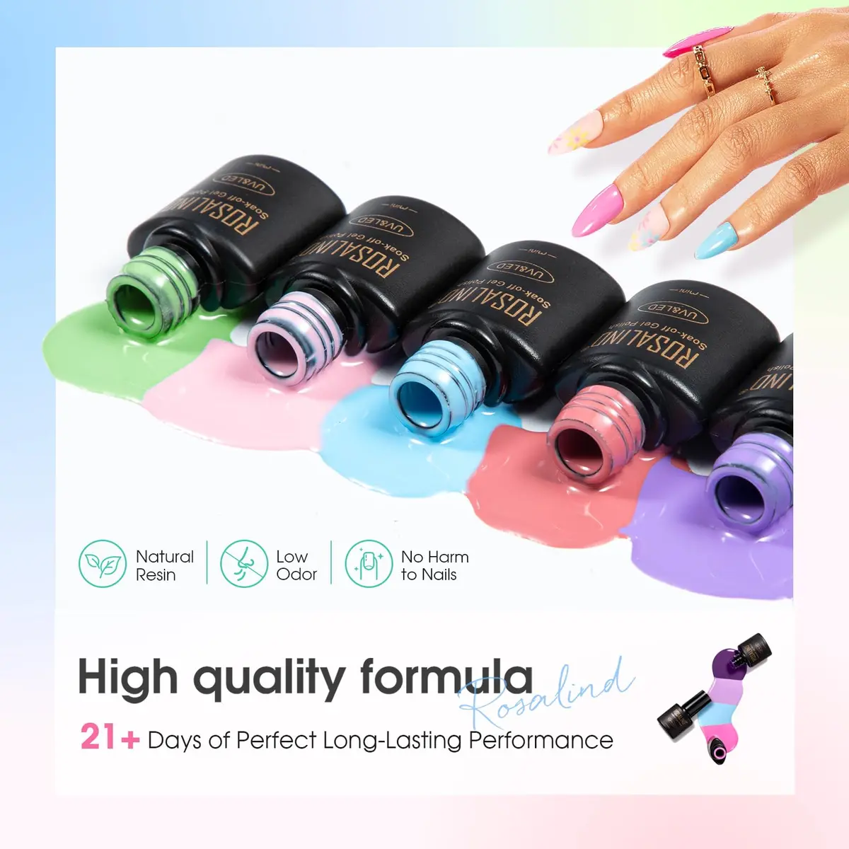 ROSALIND Gel Nail Polish Set 100PCS with 8 Base & Top Coats | 92 Colors, Long-Lasting, Safe for All Seasons - view 4
