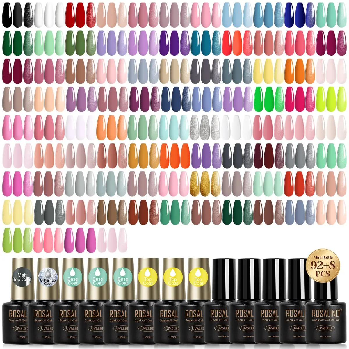 ROSALIND Gel Nail Polish Set 100PCS with 8 Base & Top Coats | 92 Colors, Long-Lasting, Safe for All Seasons - main product image