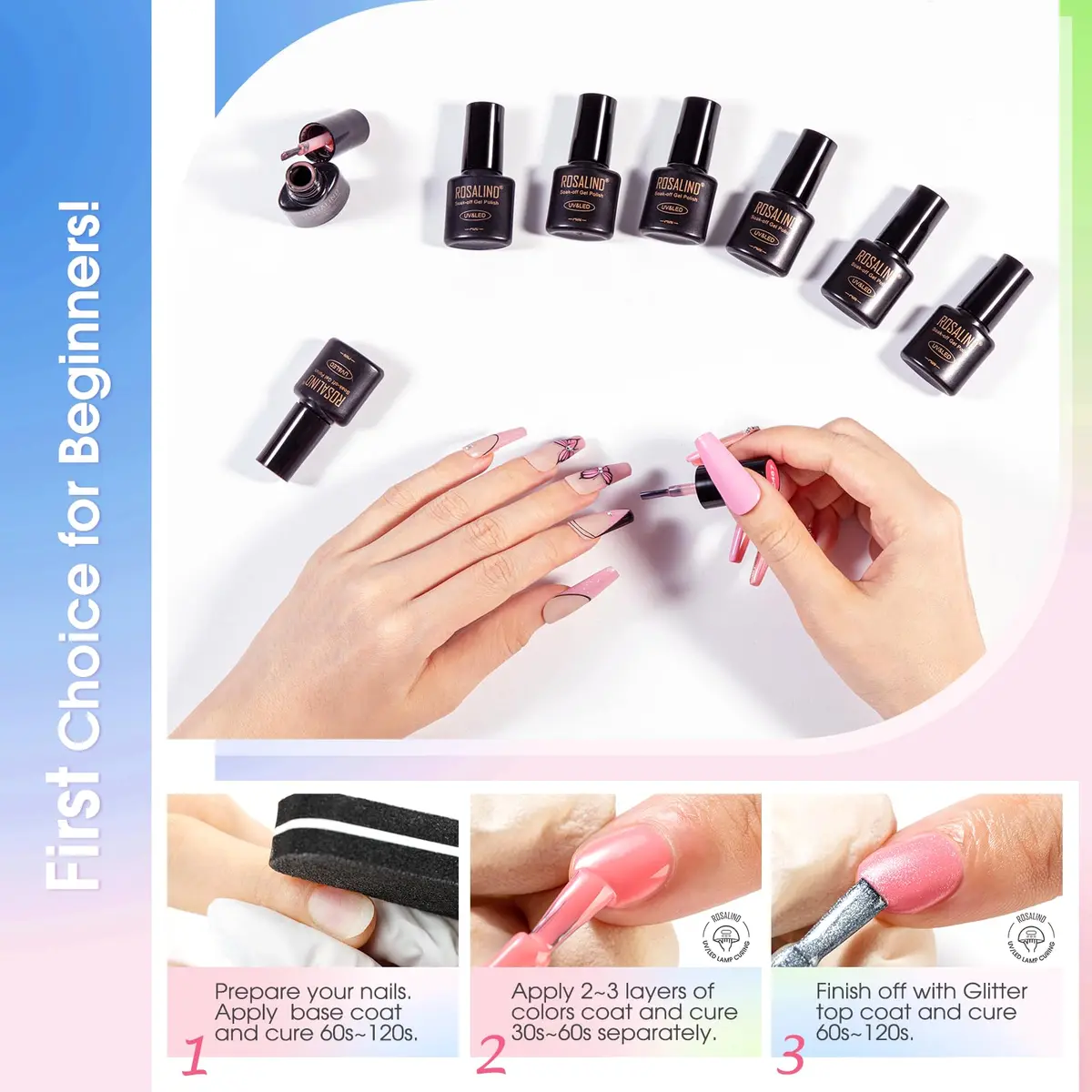 ROSALIND Gel Nail Polish Set 100PCS with 8 Base & Top Coats | 92 Colors, Long-Lasting, Safe for All Seasons - view 7