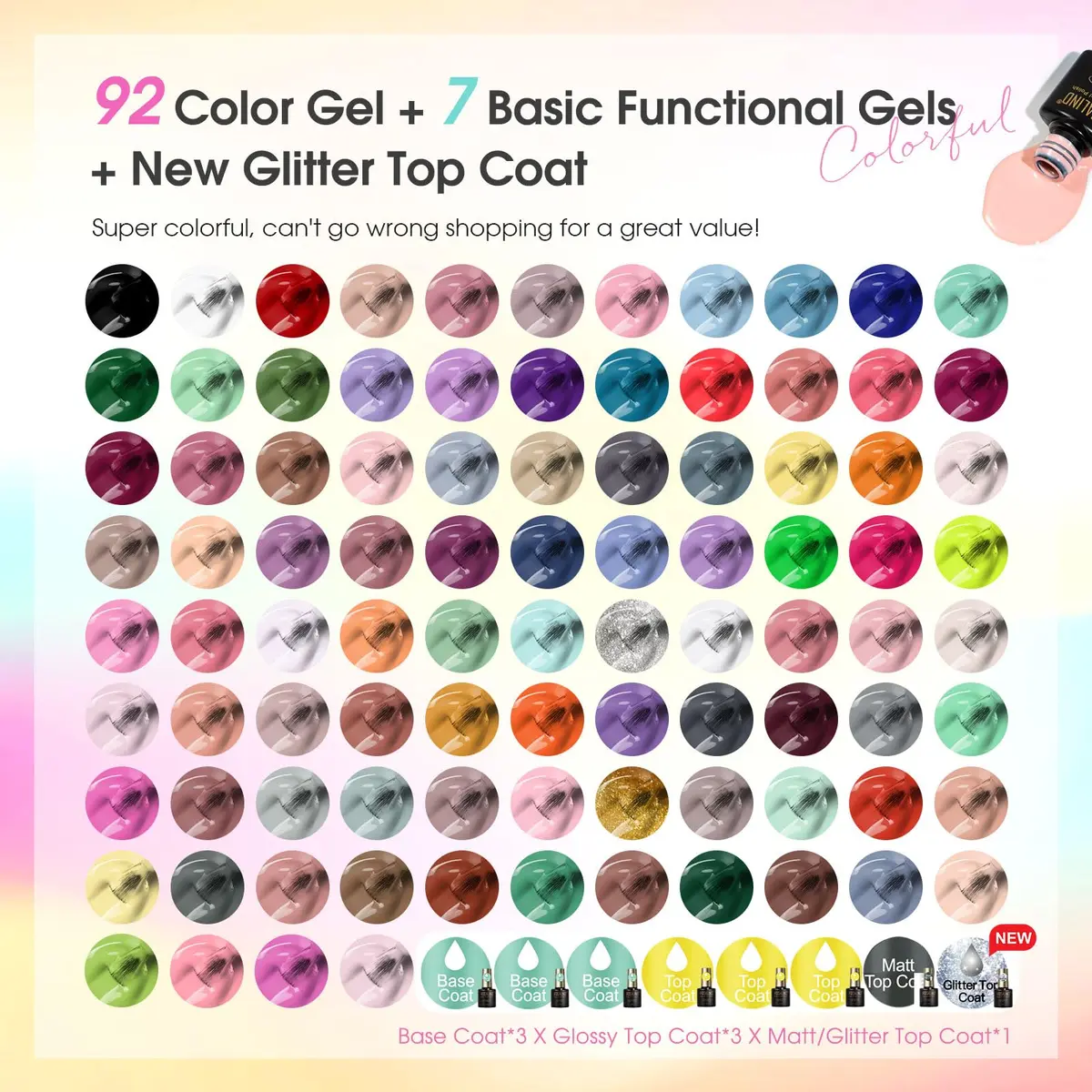 ROSALIND Gel Nail Polish Set 100PCS with 8 Base & Top Coats | 92 Colors, Long-Lasting, Safe for All Seasons - view 2