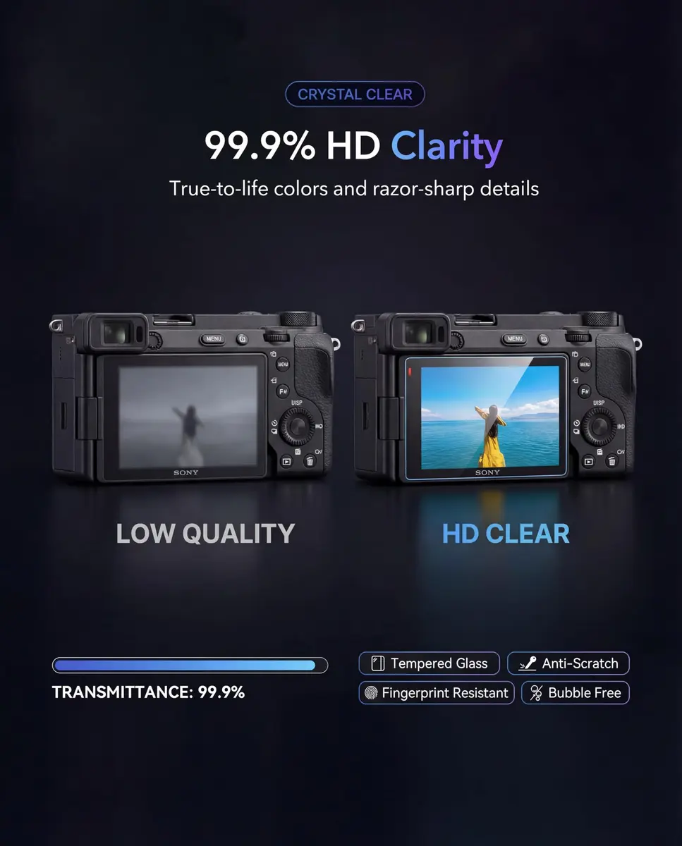 iDaPro Screen Protector for Sony Alpha A6700/A7C II/ZV-E1, 9H Glass | Scratch & Drop Resistant, Ultra Clear, 3 Pack - view 6