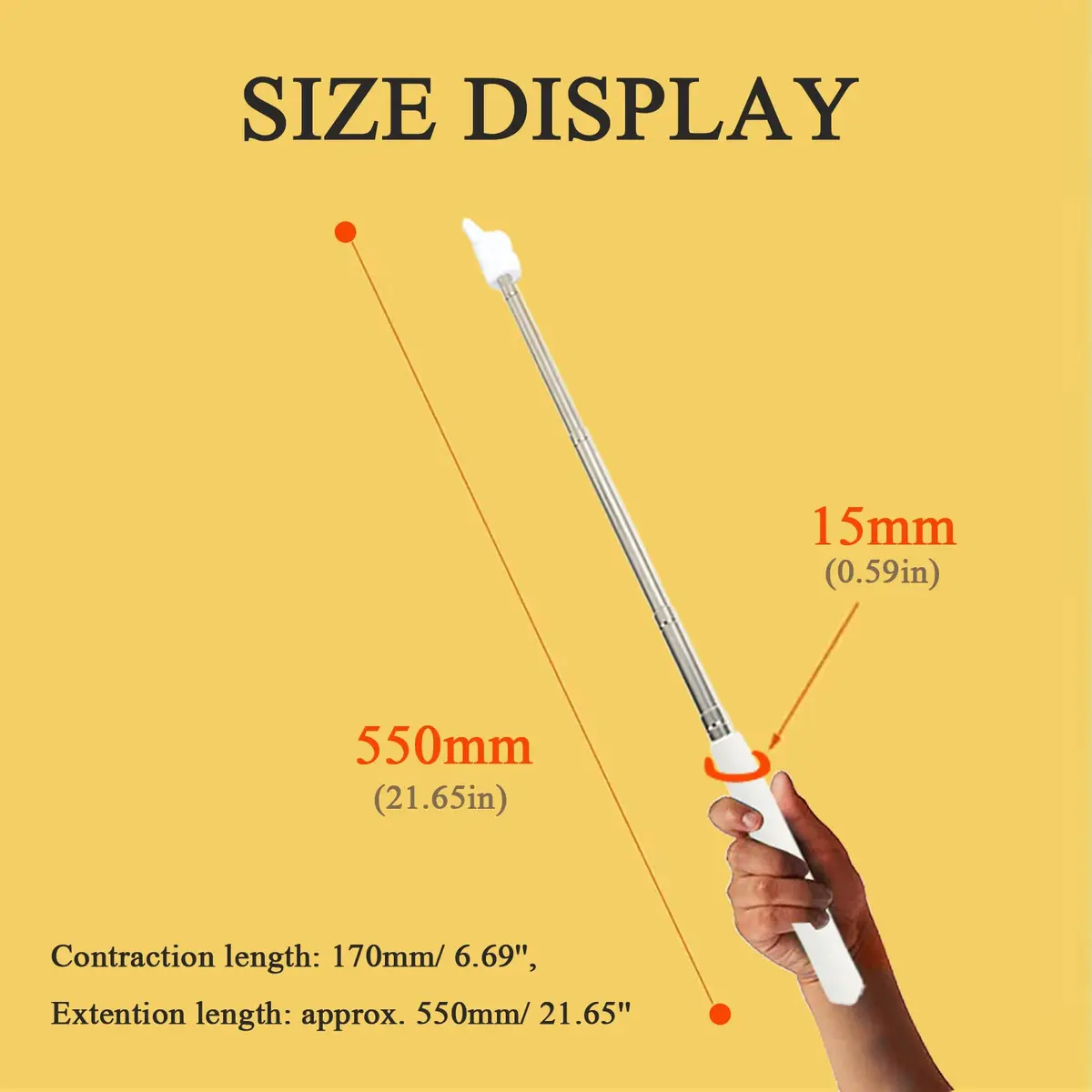 DAITET Fingers Telescopic Teachers Pointer, 21.65 Inch, Stainless Steel, White | Classroom Teaching Aid for Education - view 5