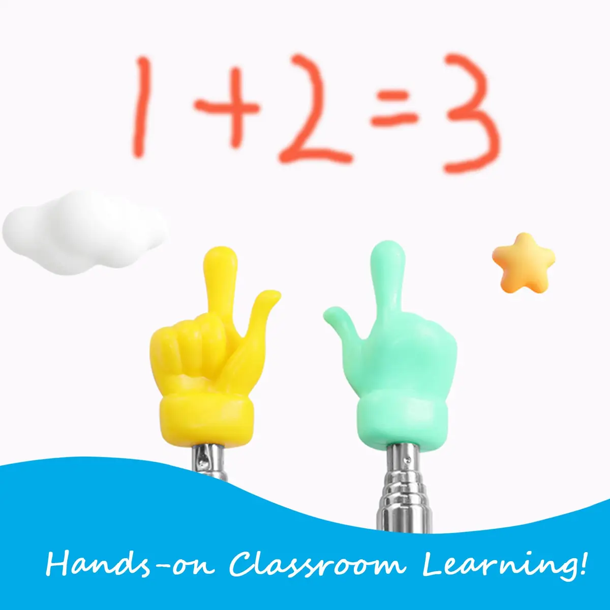 DAITET Fingers Telescopic Teachers Pointer, 21.65 Inch, Stainless Steel, White | Classroom Teaching Aid for Education - view 4