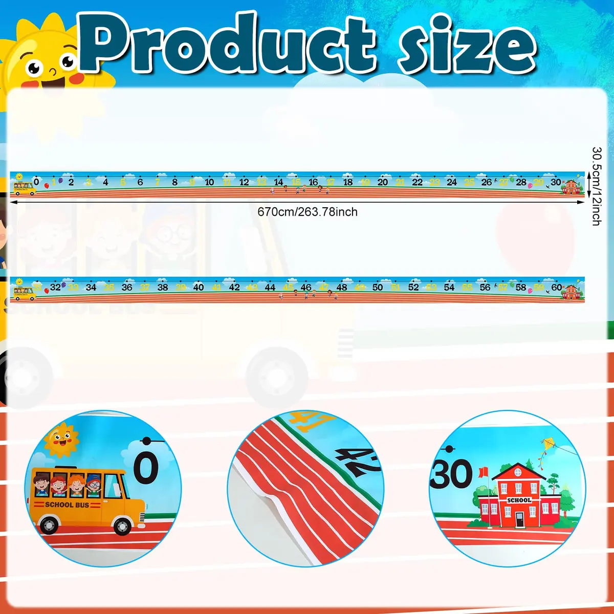 Nuanchu Number Line Mats 0-30 & 31-60 | 6.7m (21.98 ft) x 30.5cm (12 Inch) Educational Floor Mats - view 2