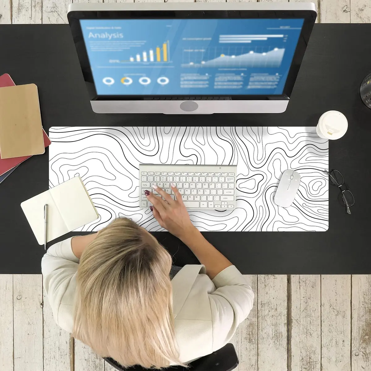 Ovenbird Large Gaming Mouse Pad with Stitched Edges | Minimalist Topographic Desk Mat, Extended XL, 35.4 x 15.7 in, White - view 8