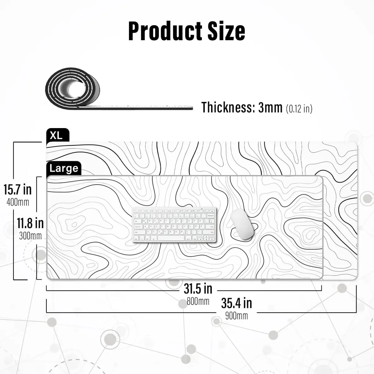 Ovenbird White Topo Large Gaming Mouse Pad, Extended X-Large 35.4" x 15.7" Desk Mat - view 3