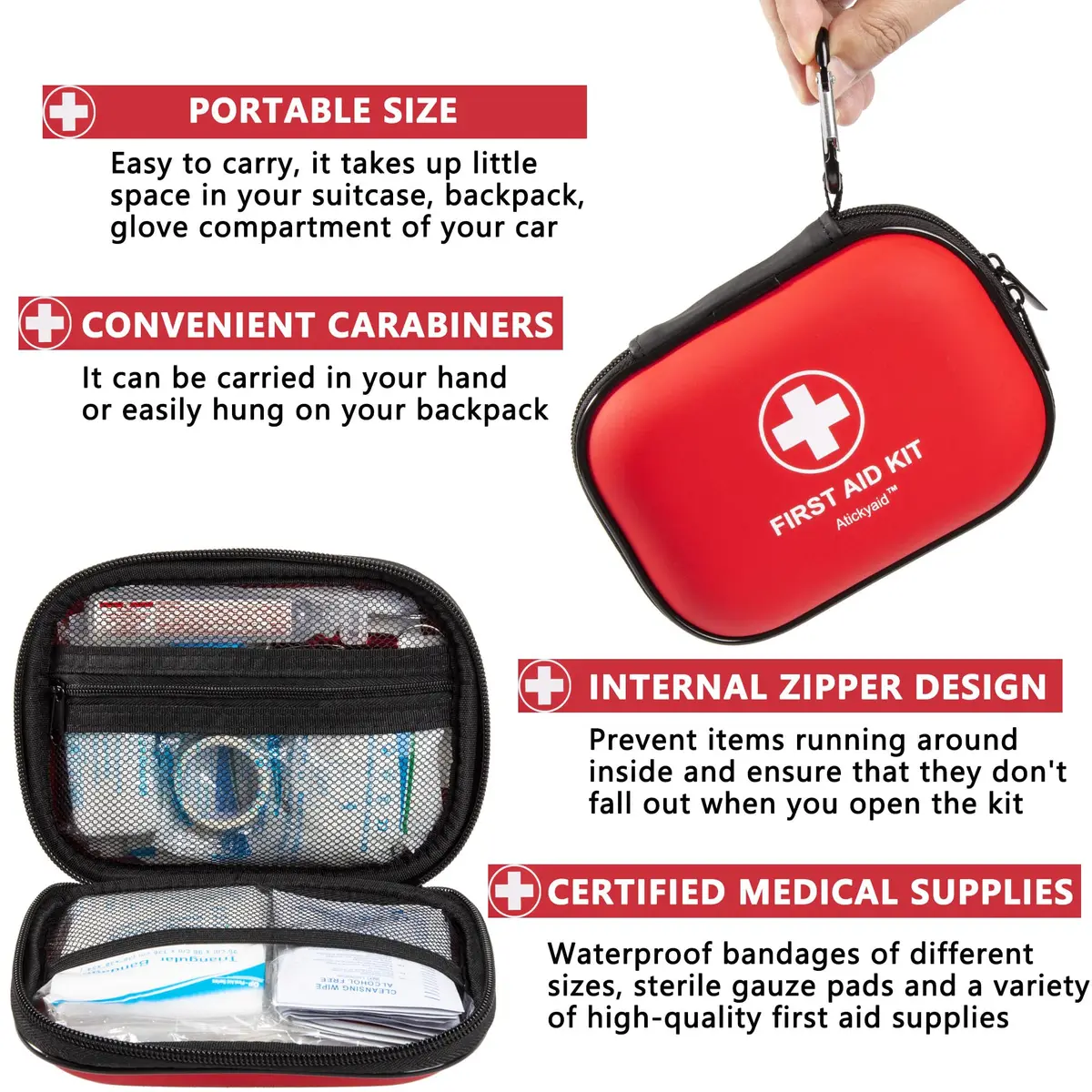 Atickyaid Mini First Aid Kit 120 Pieces Waterproof Compact Emergency Medical Supplies - view 5