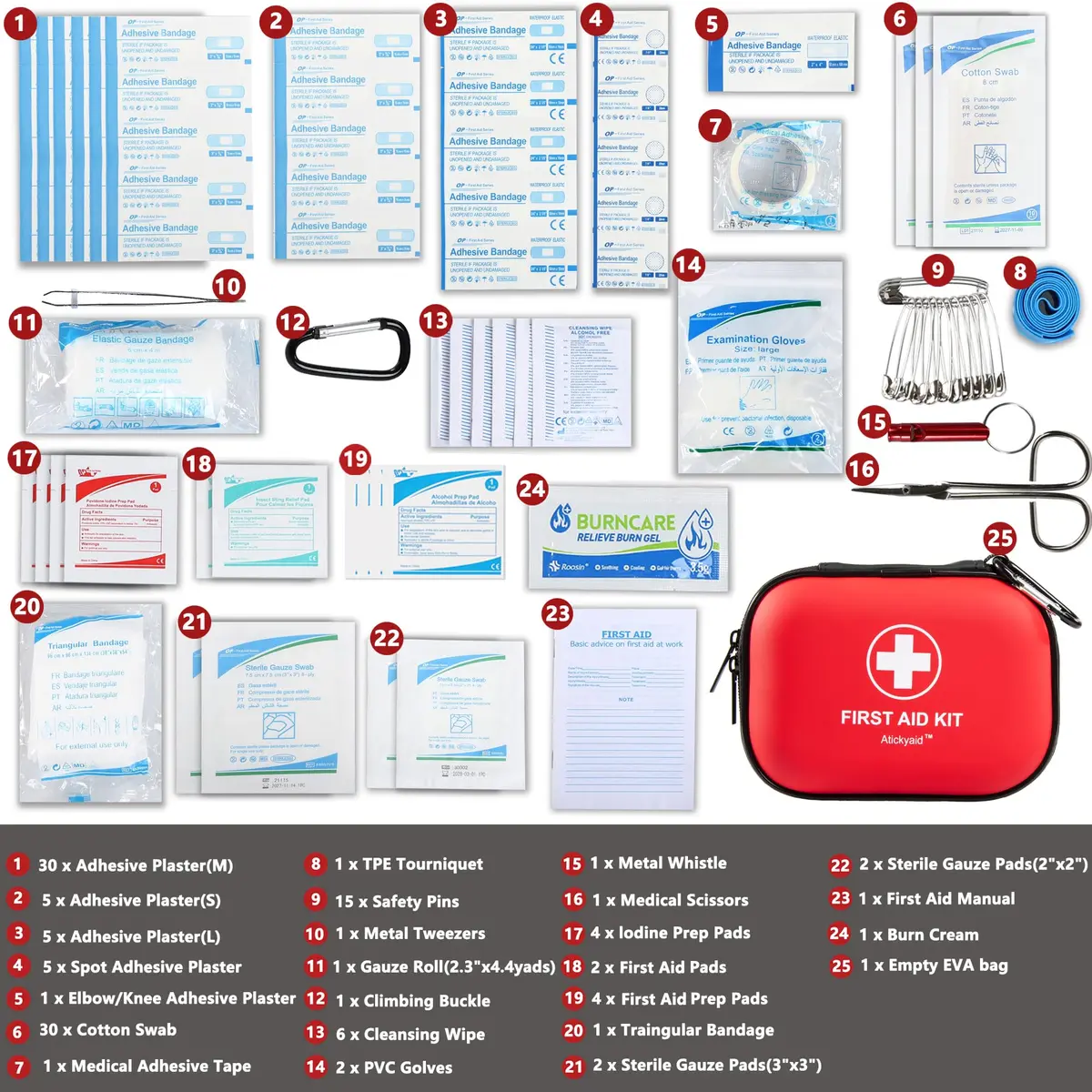 Atickyaid Mini First Aid Kit 120 Pieces Waterproof Compact Emergency Medical Supplies - view 3
