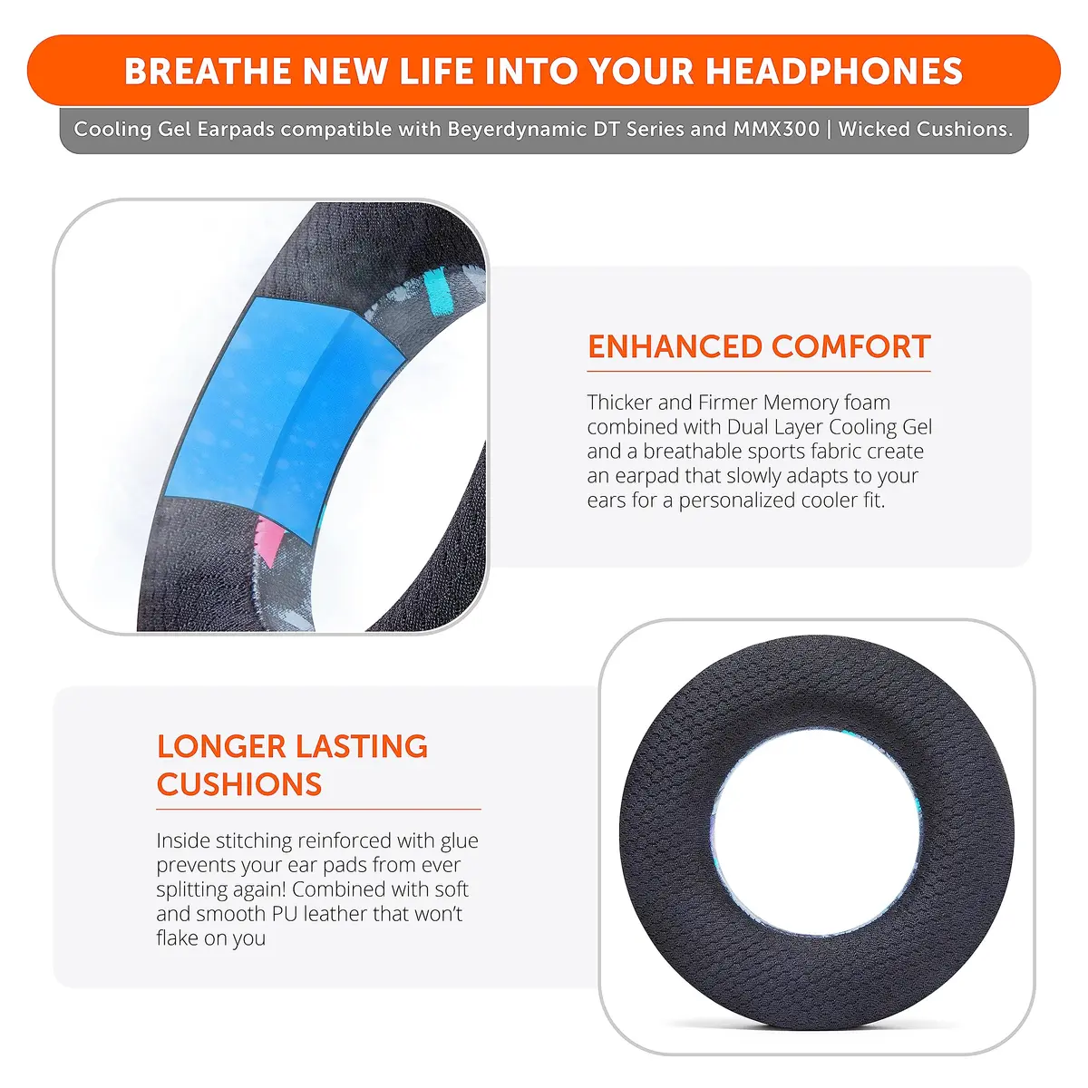 WC Freeze DT770 Cooling Gel Ear Pads for Beyerdynamic DT770 & DT990 | Enhanced Comfort & Sound (110 characters) - view 4