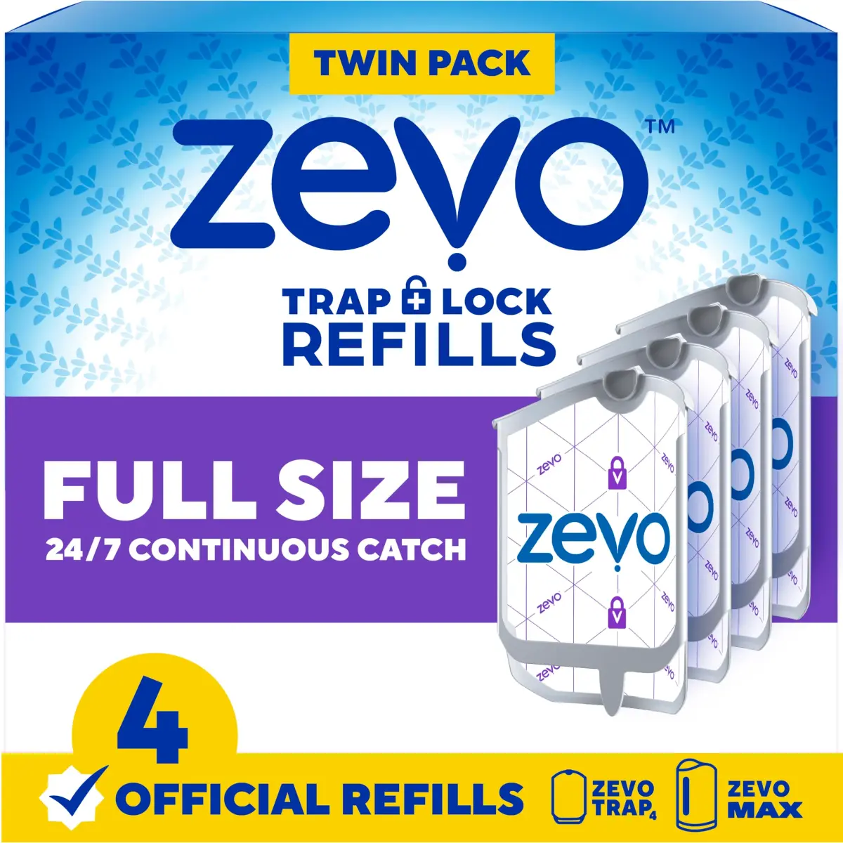 ZEVO Flying Insect Trap Refill Cartridges 4 Count | Odorless & Mess-Free Trap+Lock Technology for Fruit Flies & Gnats - main product image