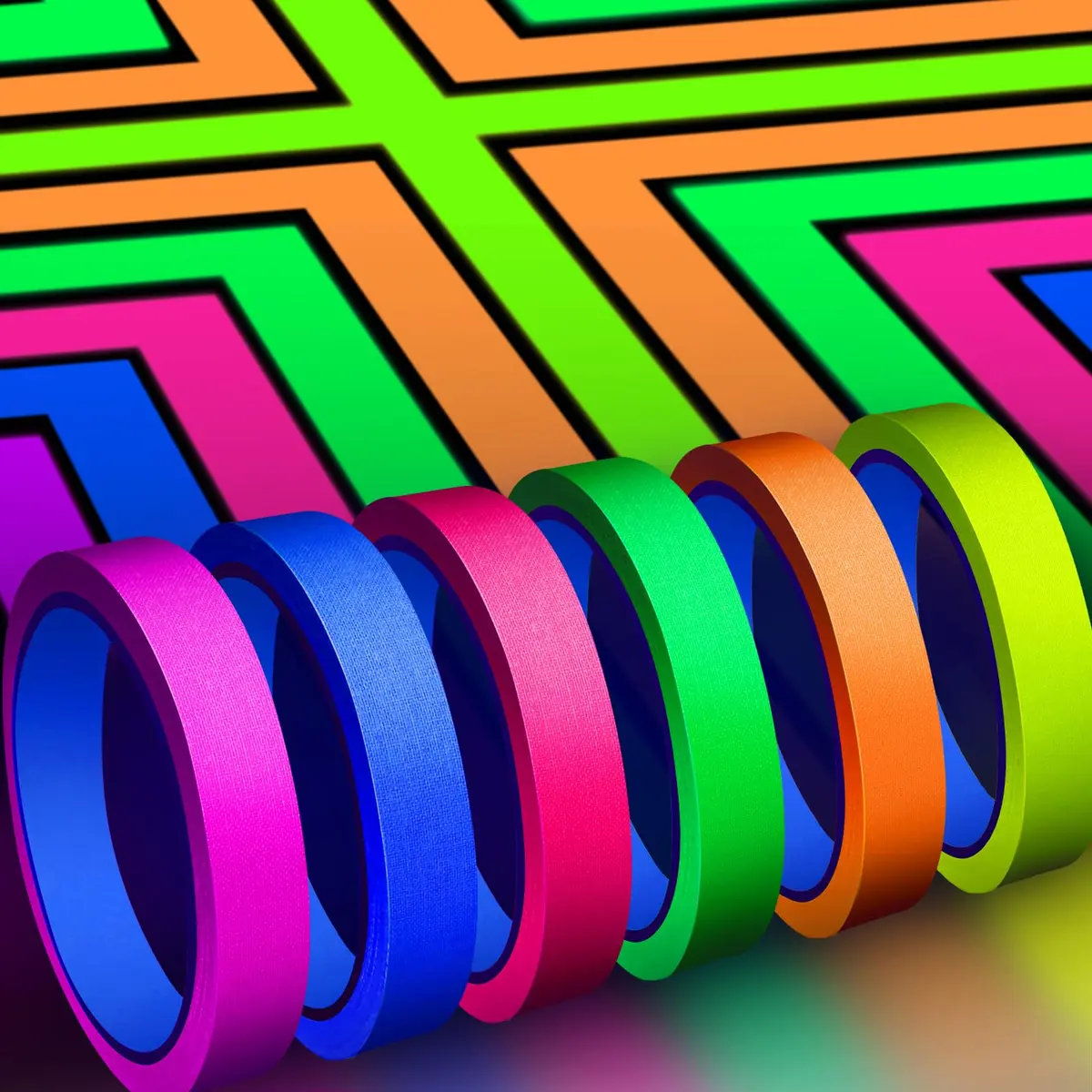 Whaline Neon Gaffer Cloth Tape 0.6 inch | UV Fluorescent Rainbow Colors for UV Party (35 ft) - main product image