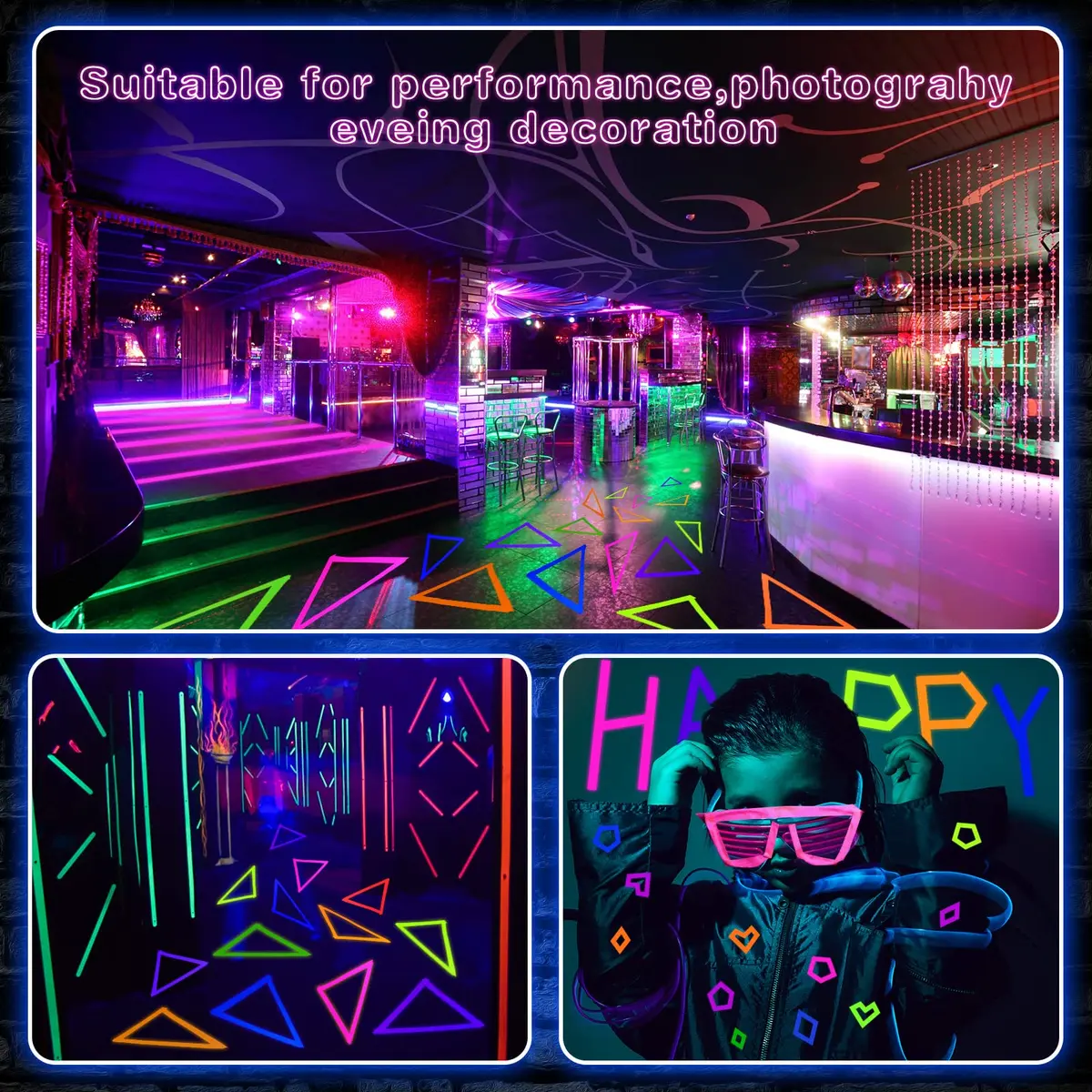 Whaline Neon Gaffer Cloth Tape 0.6 inch | UV Fluorescent Rainbow Colors for UV Party (35 ft) - view 6