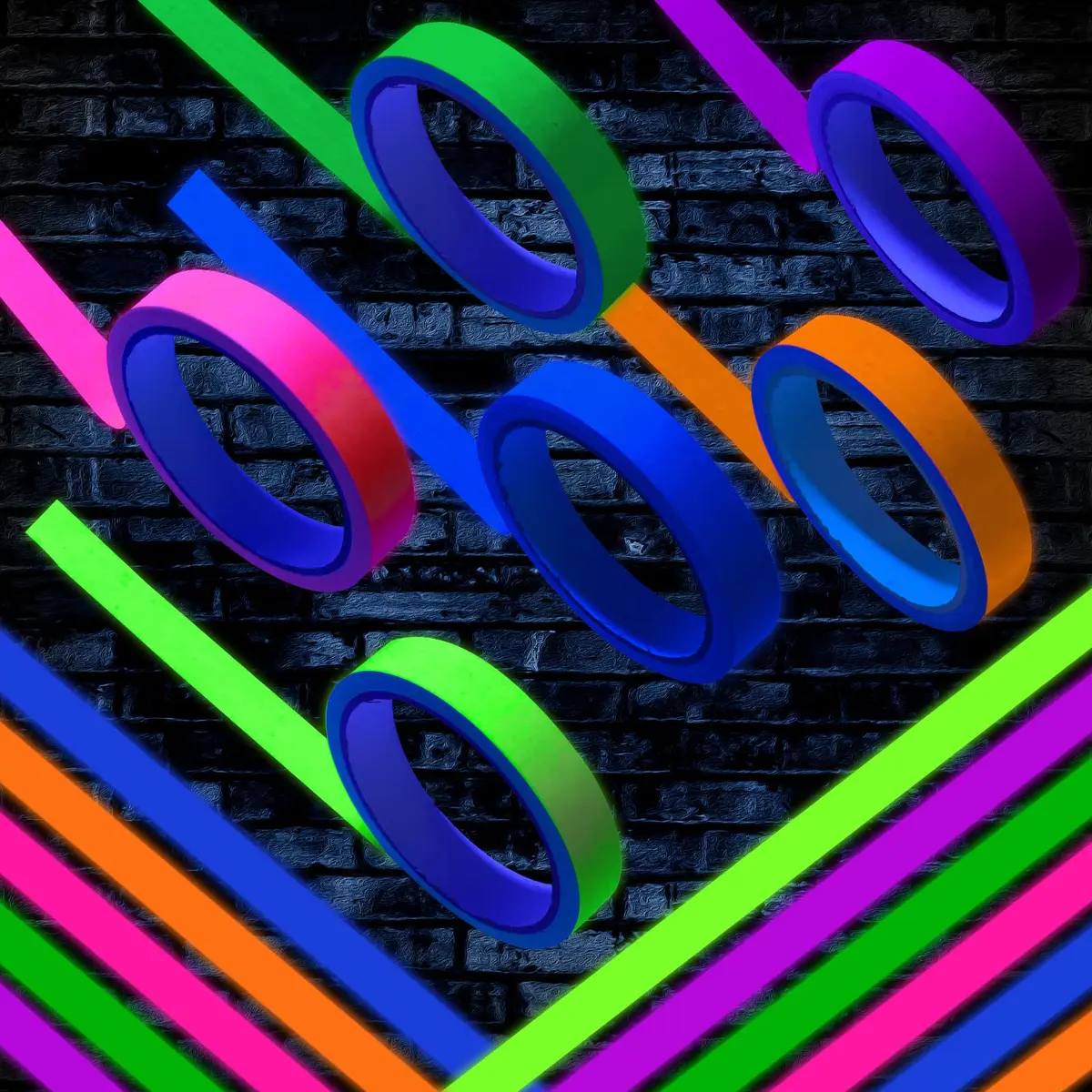 Whaline Neon Gaffer Cloth Tape 0.6 inch | UV Fluorescent Rainbow Colors for UV Party (35 ft) - view 4