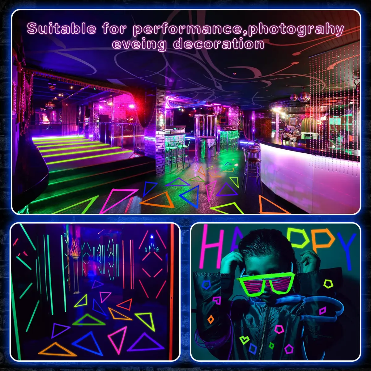 Whaline Neon Gaffer Cloth Tape 6 Colors, 15mm x 18m (0.6 inch x 60 ft) | Glows Under UV Blacklight for Parties - view 6