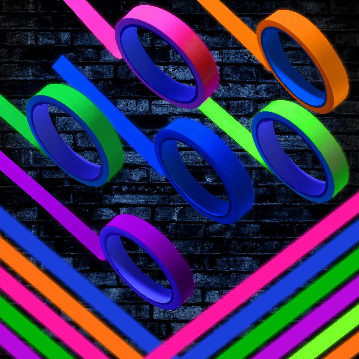 Whaline Neon Gaffer Cloth Tape 6 Colors, 15mm x 18m (0.6 inch x 60 ft) | Glows Under UV Blacklight for Parties - view 4