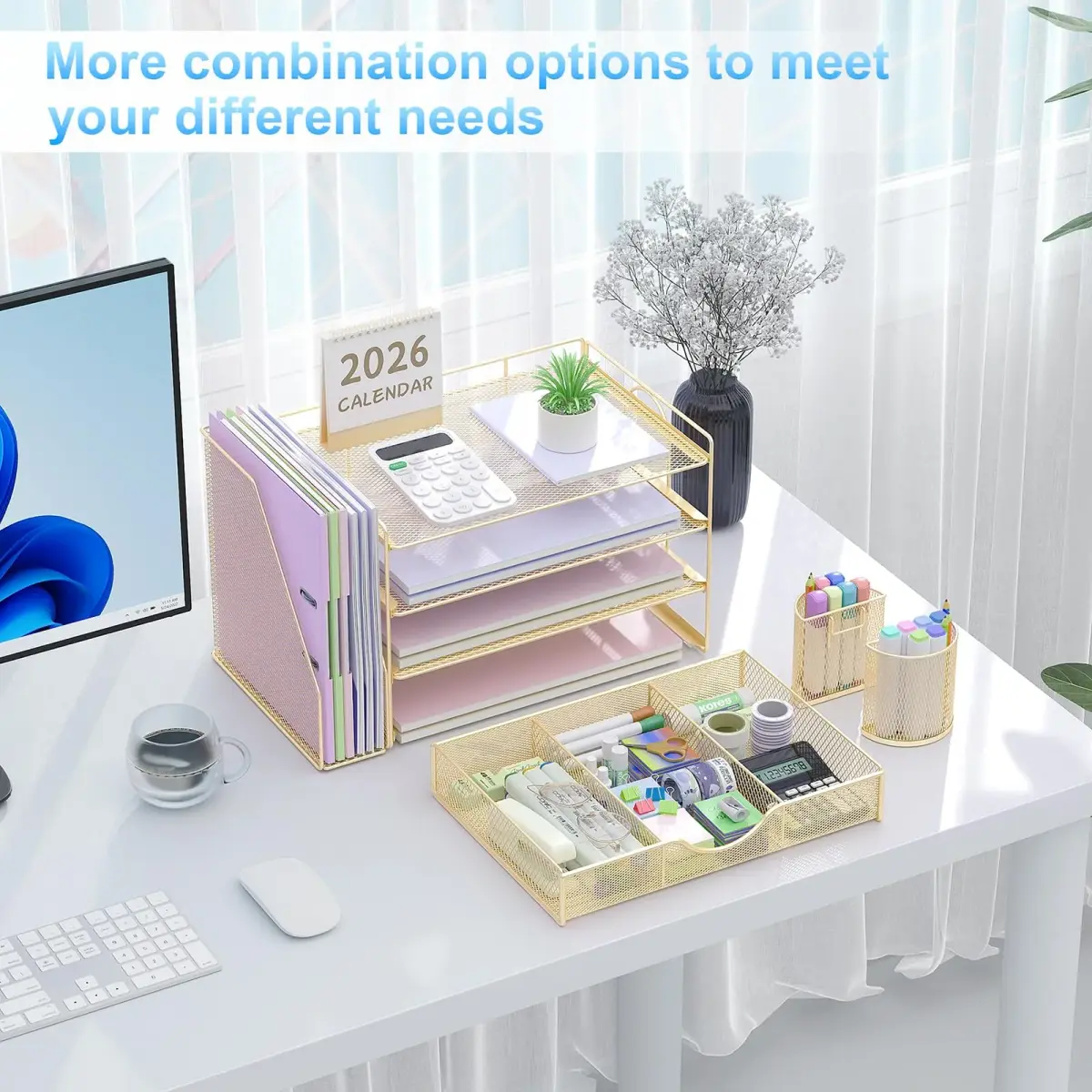 gianotter 4-Tier Desk Organizer with Drawer & Pen Holders | 34cm (13.38") Wide - view 3