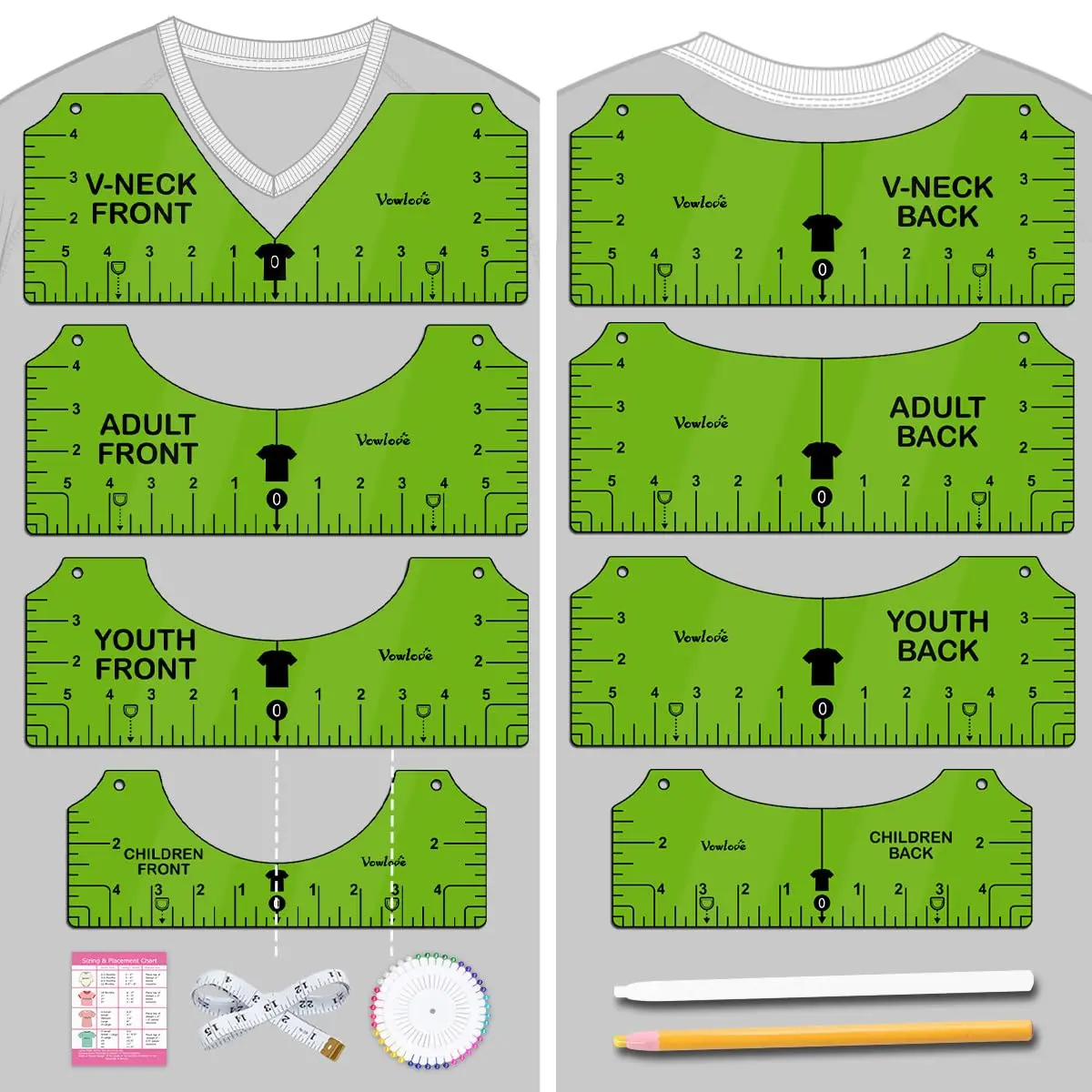 Vowlove T-Shirt Placement Guide for Cricut Heat Press and Vinyl Transfers | Reusable PVC Ruler for Shirt Making - main product image
