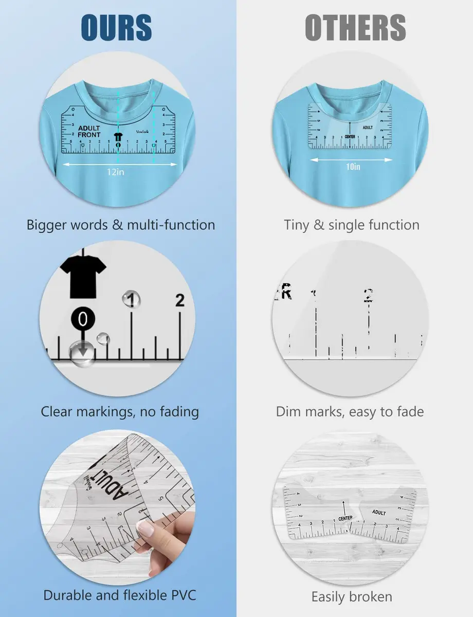 Vowlove T-Shirt Placement Guide for Cricut Heat Press and Vinyl Transfers | Reusable PVC Ruler for Shirt Making - view 5