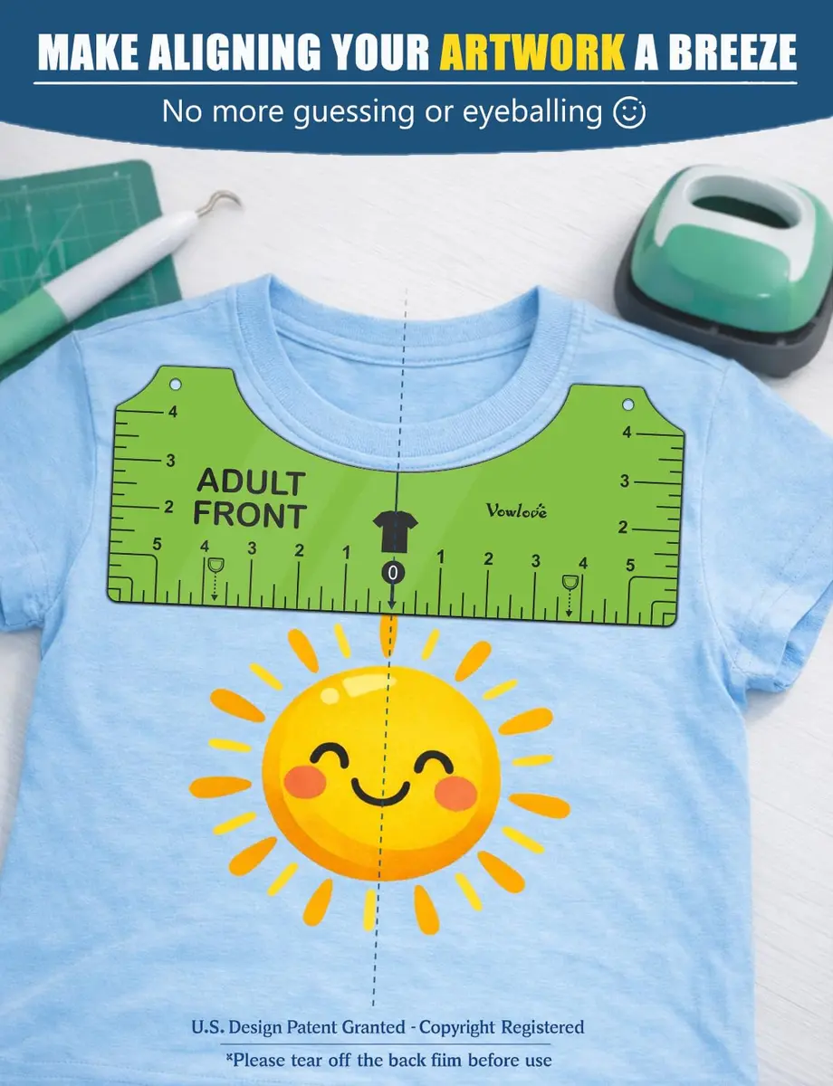 Vowlove T-Shirt Placement Guide for Cricut Heat Press and Vinyl Transfers | Reusable PVC Ruler for Shirt Making - view 2