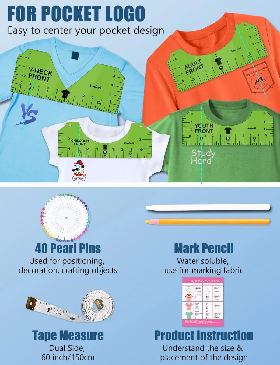 Vowlove T-Shirt Placement Guide for Cricut Heat Press and Vinyl Transfers | Reusable PVC Ruler for Shirt Making - view 4