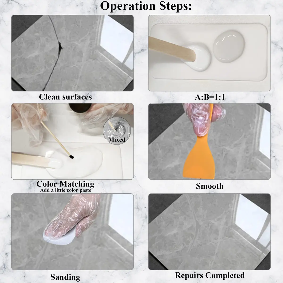 Hupeyna Tub, Tile & Shower Repair Kit (Color Match) | Porcelain & Fiberglass Restoration (100-120c) - view 7