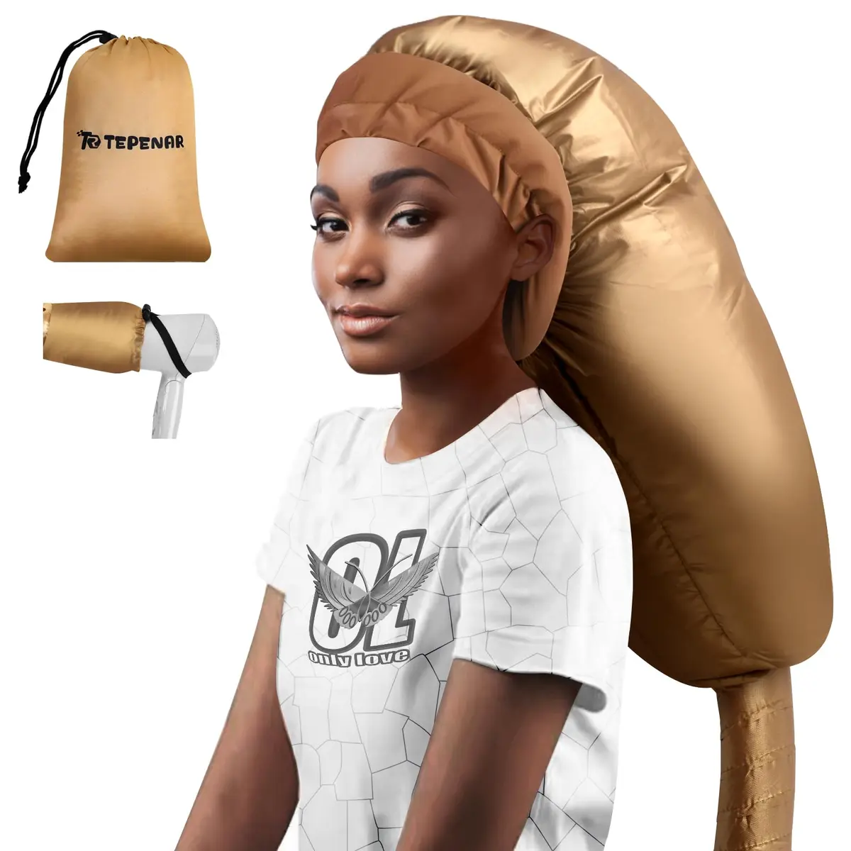 TEPENAR Hair Dryer Bonnet Attachment Extra Large Hood Adjustable for Natural Curly Hair | Fast Drying - main product image