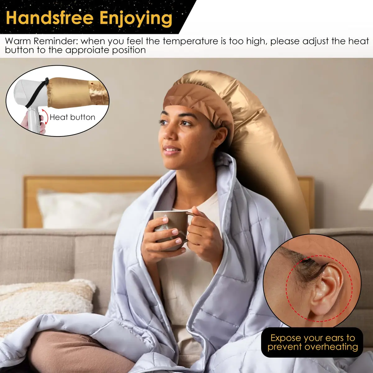 TEPENAR Hair Dryer Bonnet Attachment Extra Large Hood Adjustable for Natural Curly Hair | Fast Drying - view 5