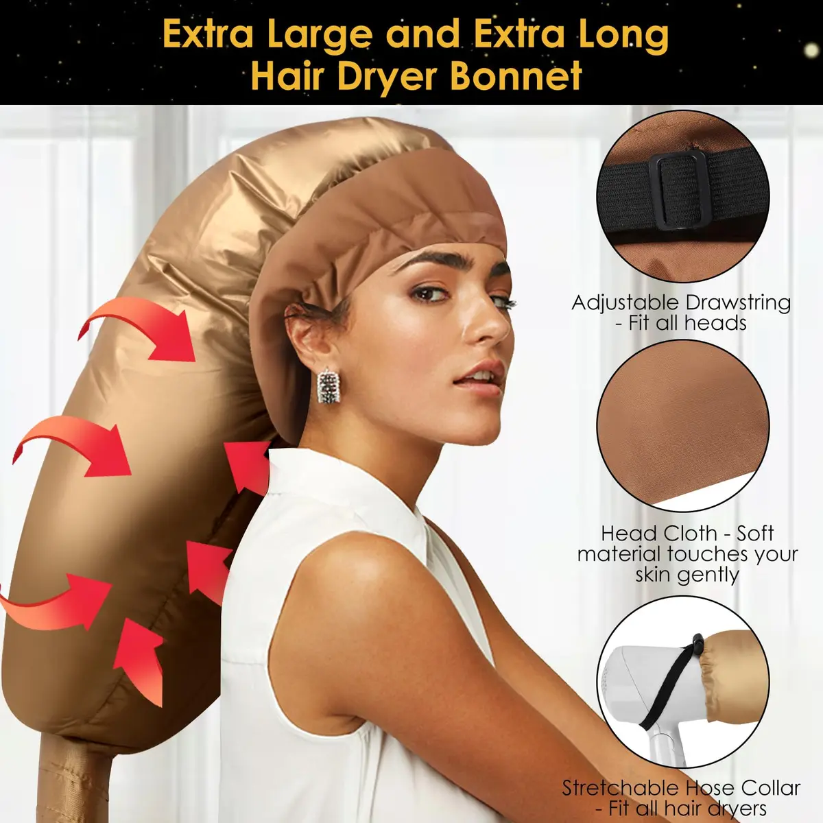 TEPENAR Hair Dryer Bonnet Attachment Extra Large Hood Adjustable for Natural Curly Hair | Fast Drying - view 2