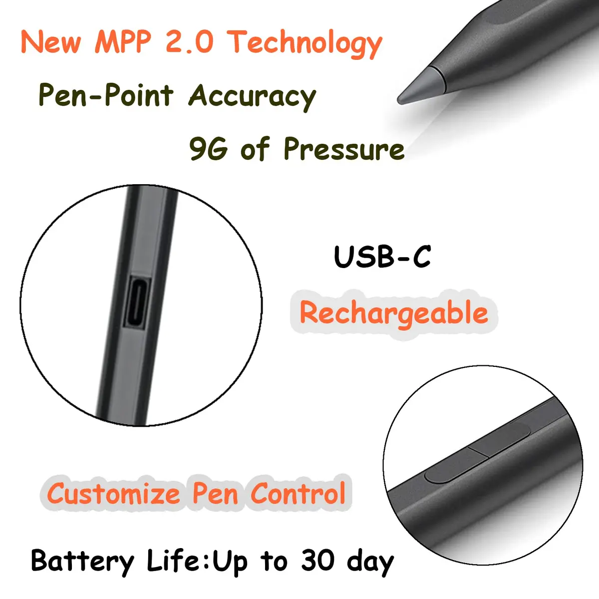 CaoXiong MPP 2.0 Tilt Pen Compatible with HP Rechargeable, Black | Precise, Seamless Touchscreen Writing (70-120c) - view 4