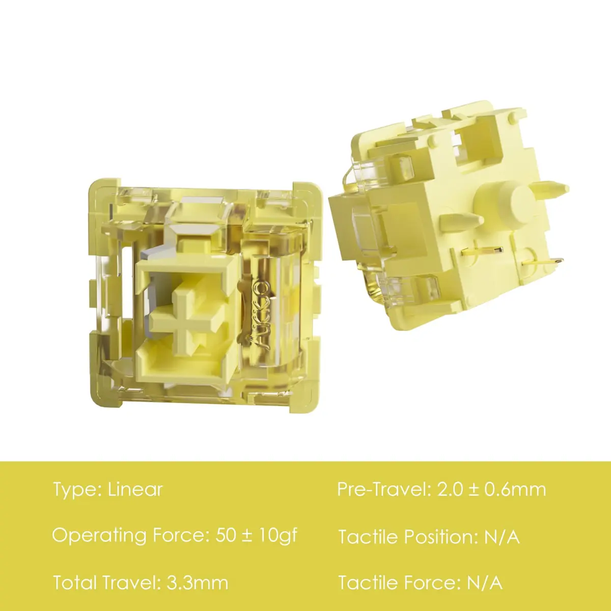 Akko V3 Creamy Yellow Pro Keyboard Switches (45pcs) | Linear 5-Pin 50gf Dustproof Stem - view 2